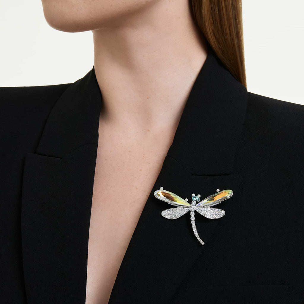 Ariana Grande x Swarovski pendant and brooch Crystal Pearl, Mixed cuts, Dragonfly, White, Rhodium plated