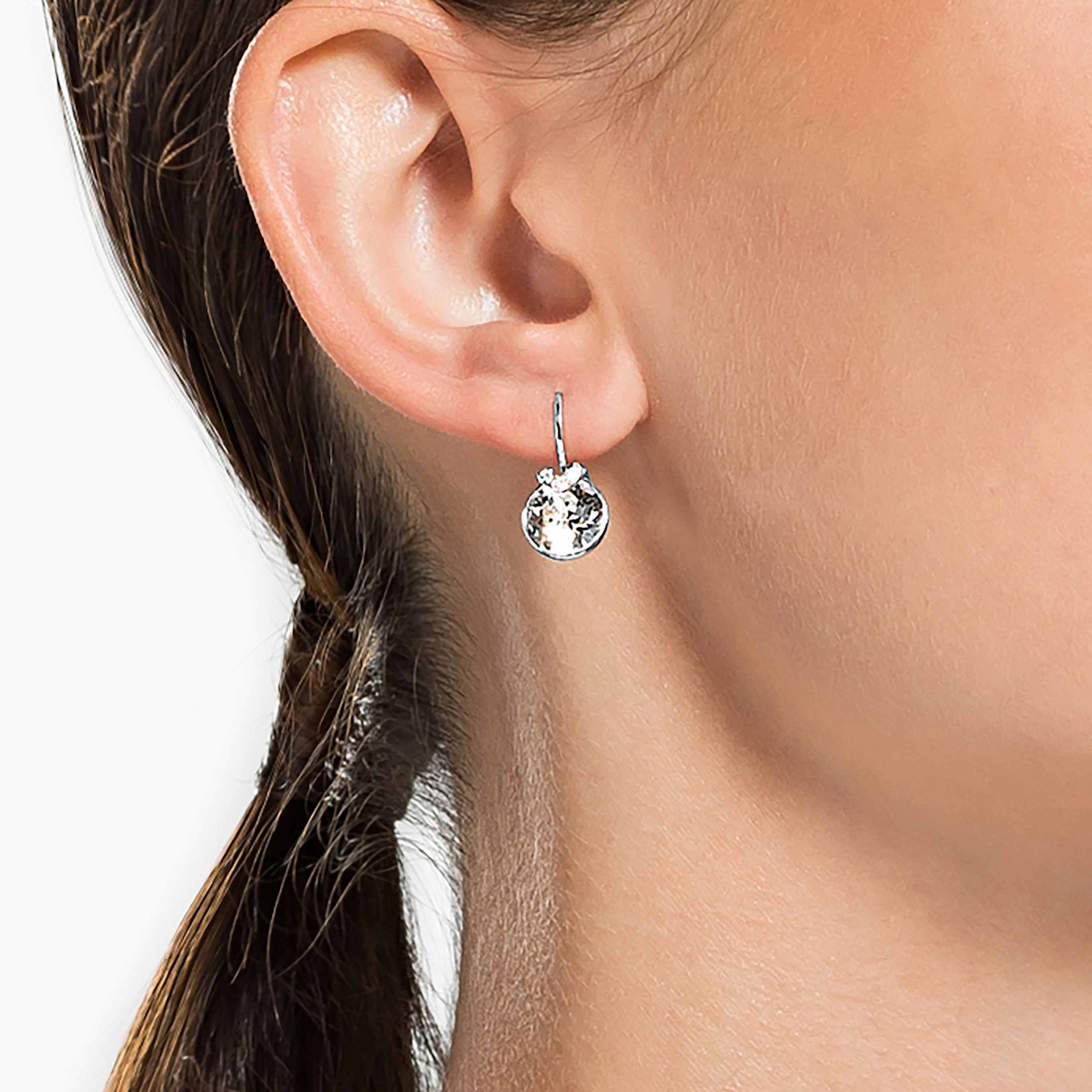 Swarovski Bella V drop earrings Round cut, Blue, Rhodium plated