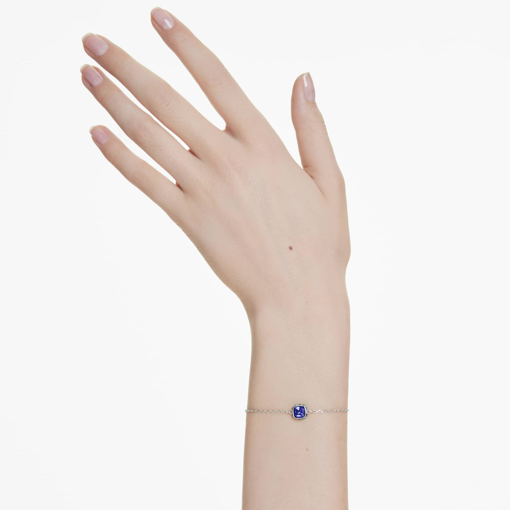 Swarovski Birthstone bracelet Square cut, March, Blue, Rhodium plated