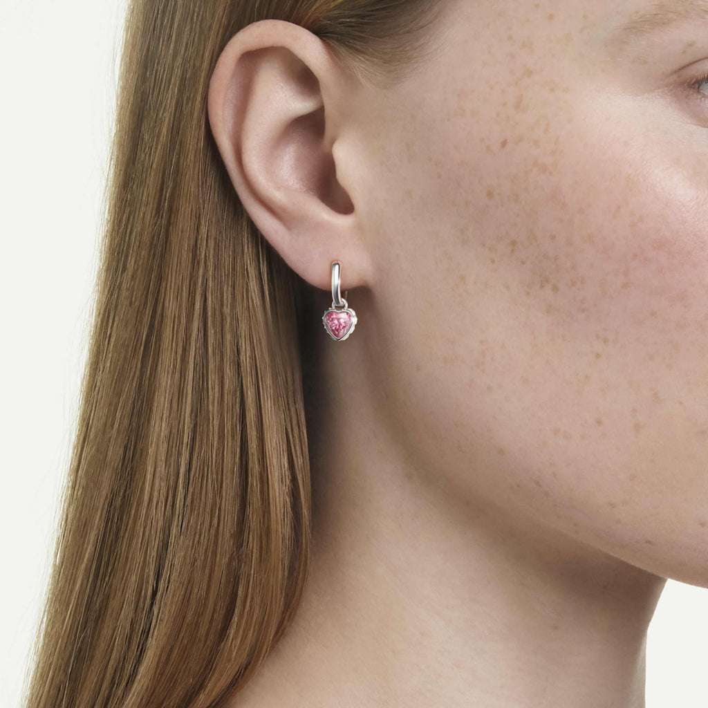 Swarovski Chroma drop earrings Heart, Red, 18K gold finish