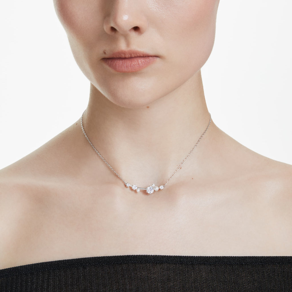 Swarovski Constella necklace Crystal pearl, Round cuts, White, 18K rose gold finish