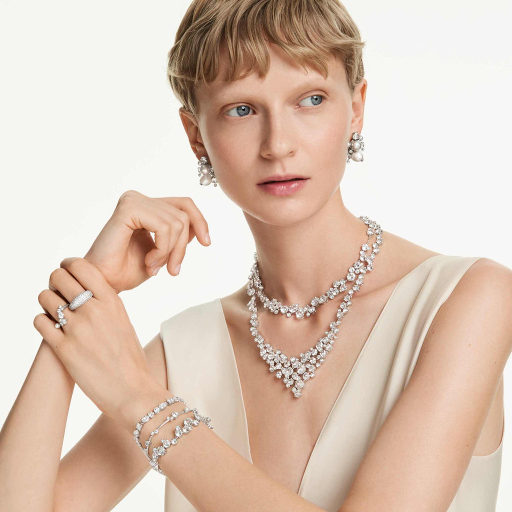 Swarovski Constella necklace Round cut, White, Rhodium plated
