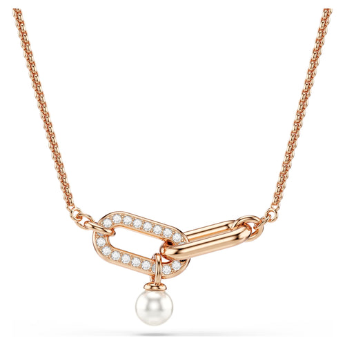 Swarovski Constella pendant Crystal pearl, Round cut, White, 18K rose gold finish