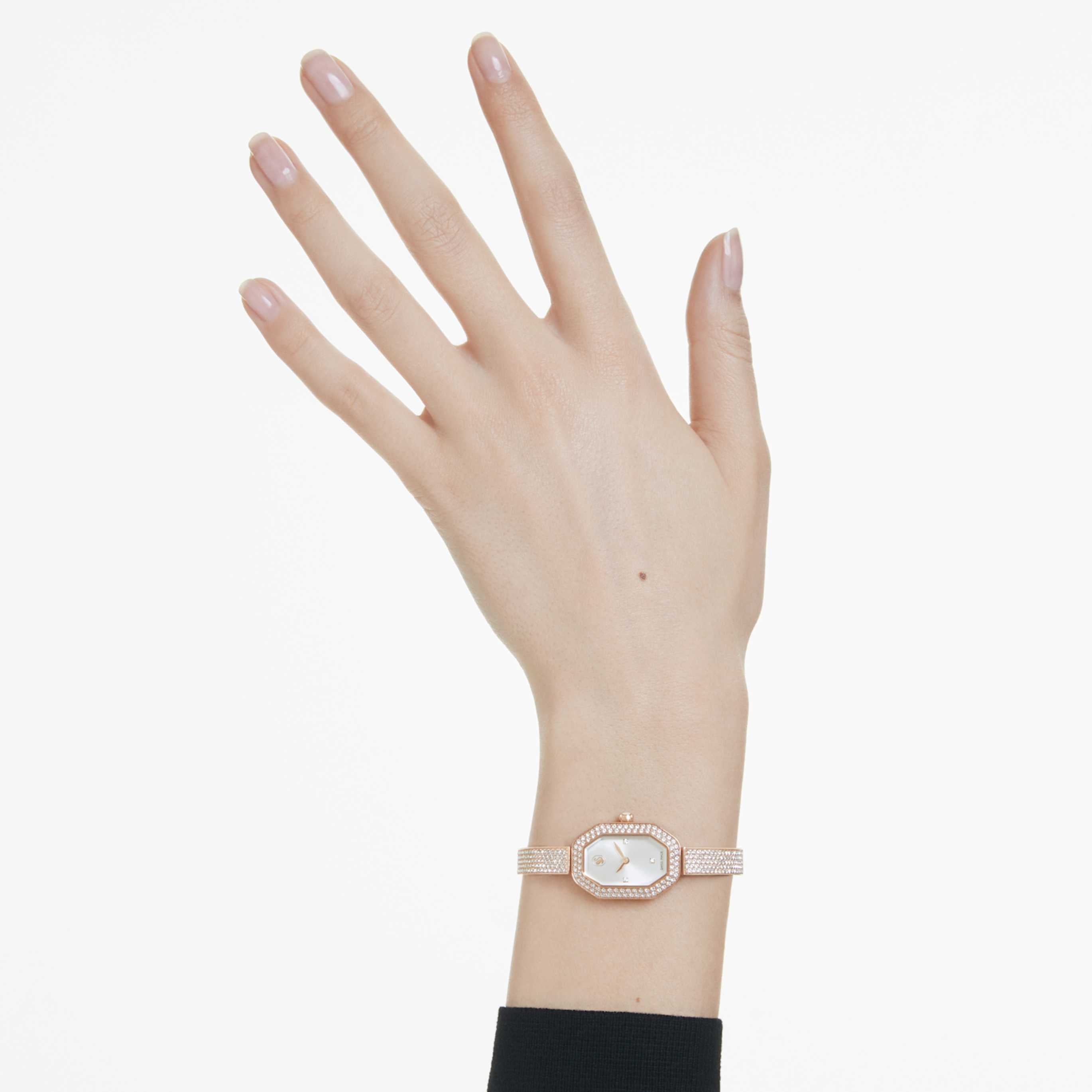 Swarovski Dextera bangle watch Swiss Made, Metal bracelet, Pink, Rose gold-tone plated