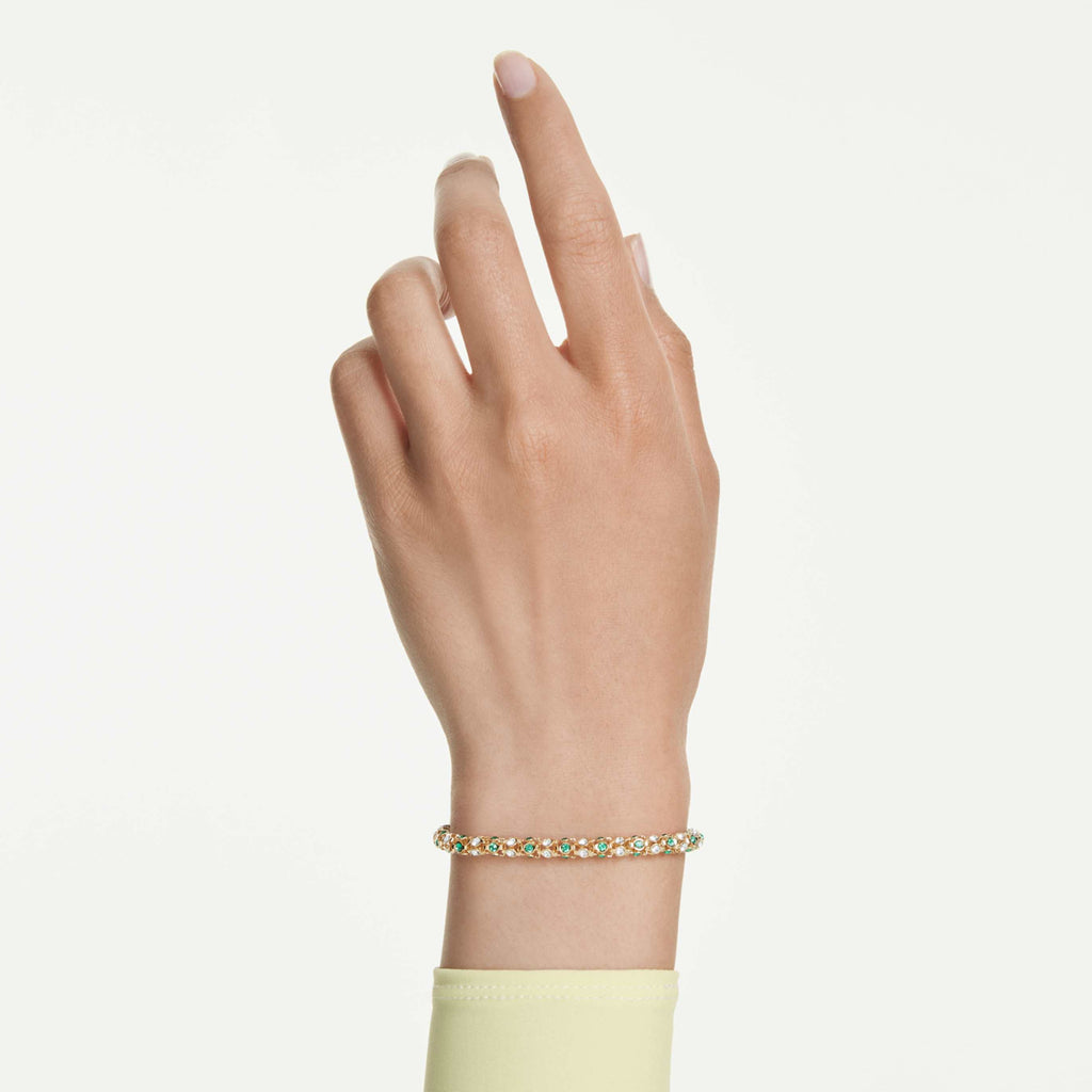 Swarovski Dextera bracelet Round cut, Green, 18K gold finish