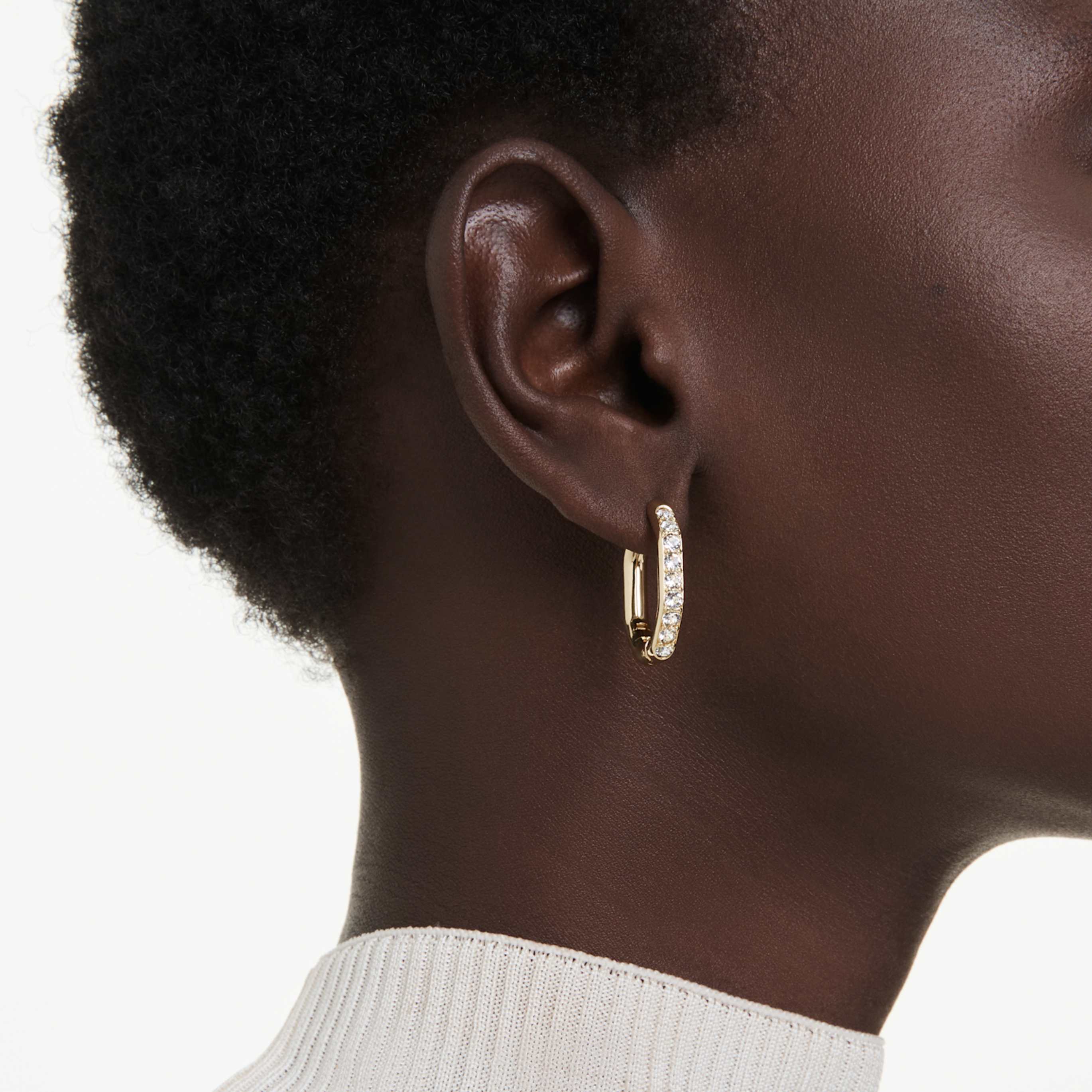 Swarovski Dextera hoop earrings Octagon shape, Round cut, Small, White, 18K rose gold finish