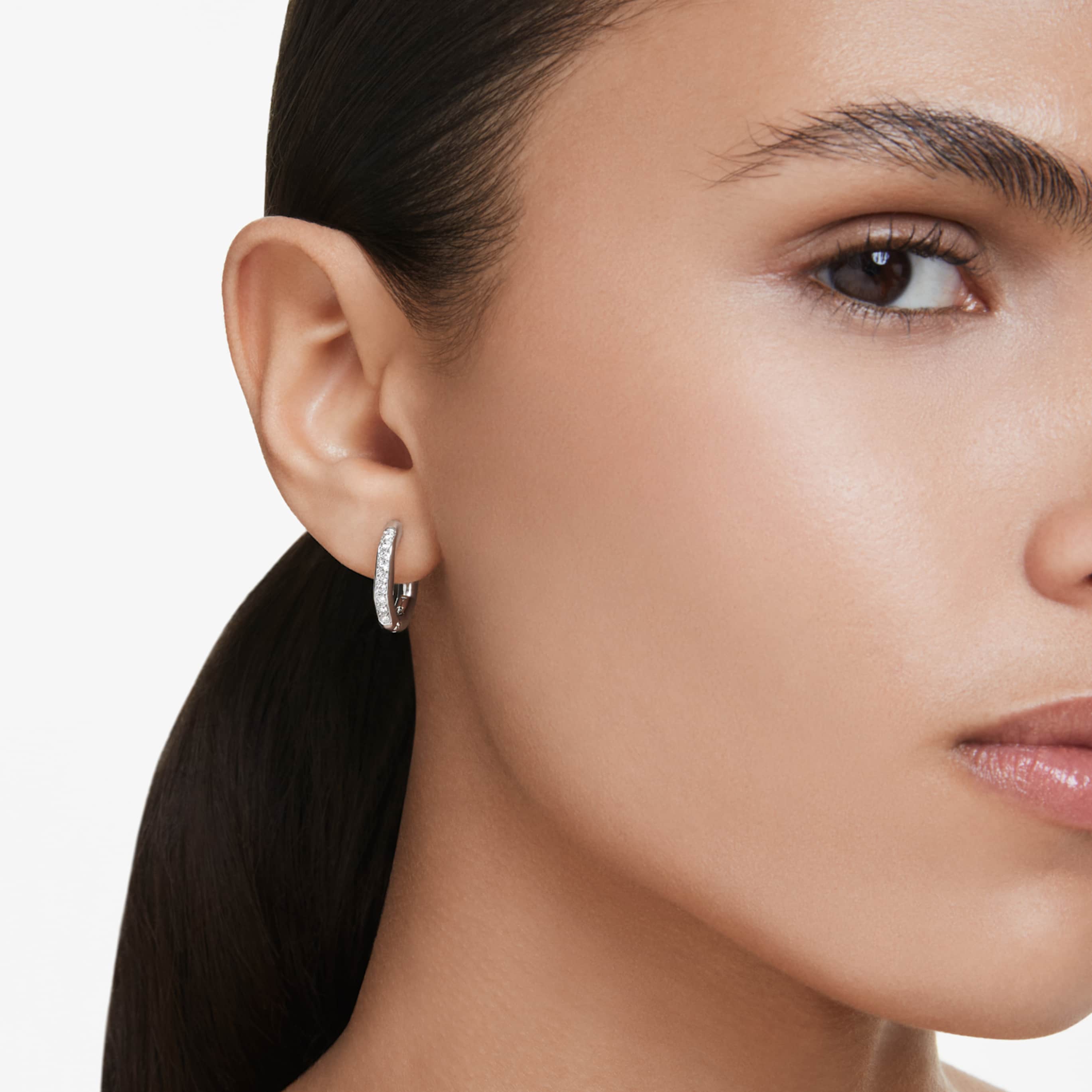 Swarovski Dextera hoop earrings Octagon shape, Round cut, Small, White, 18K rose gold finish