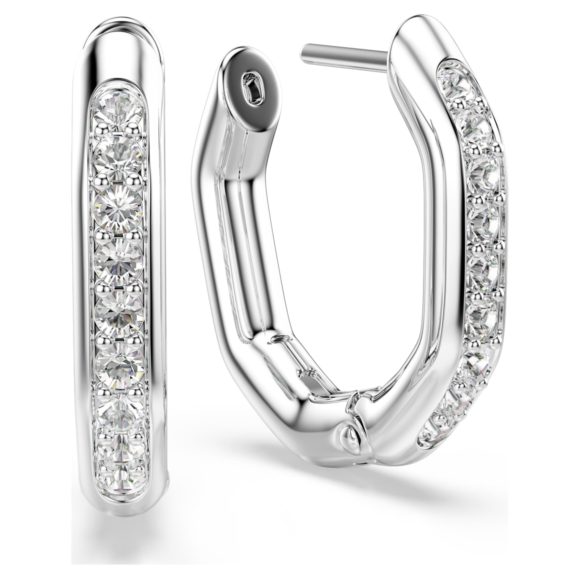 Swarovski Dextera hoop earrings Octagon shape, Round cut, Small, White, Rhodium plated