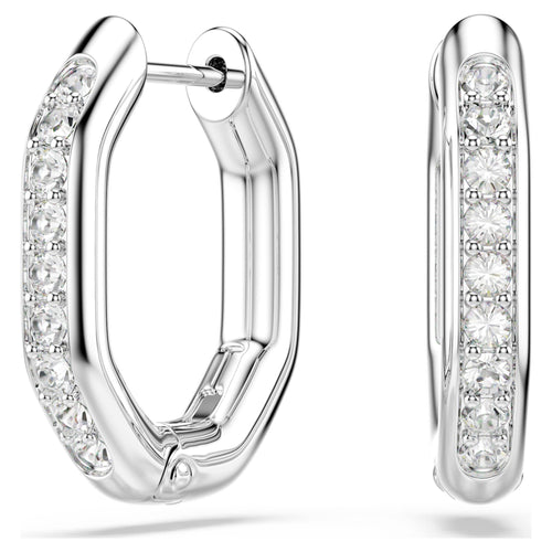 Swarovski Dextera hoop earrings Octagon shape, Round cut, Small, White, Rhodium plated