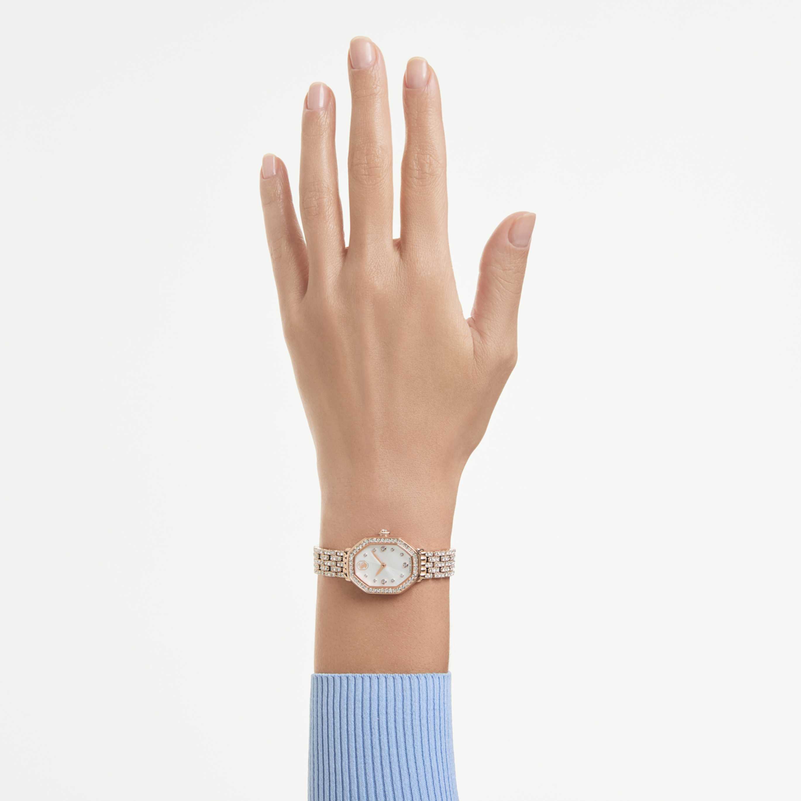 Swarovski Dextera octagon watch Swiss Made, Metal bracelet, Gold tone, Gold-tone finish