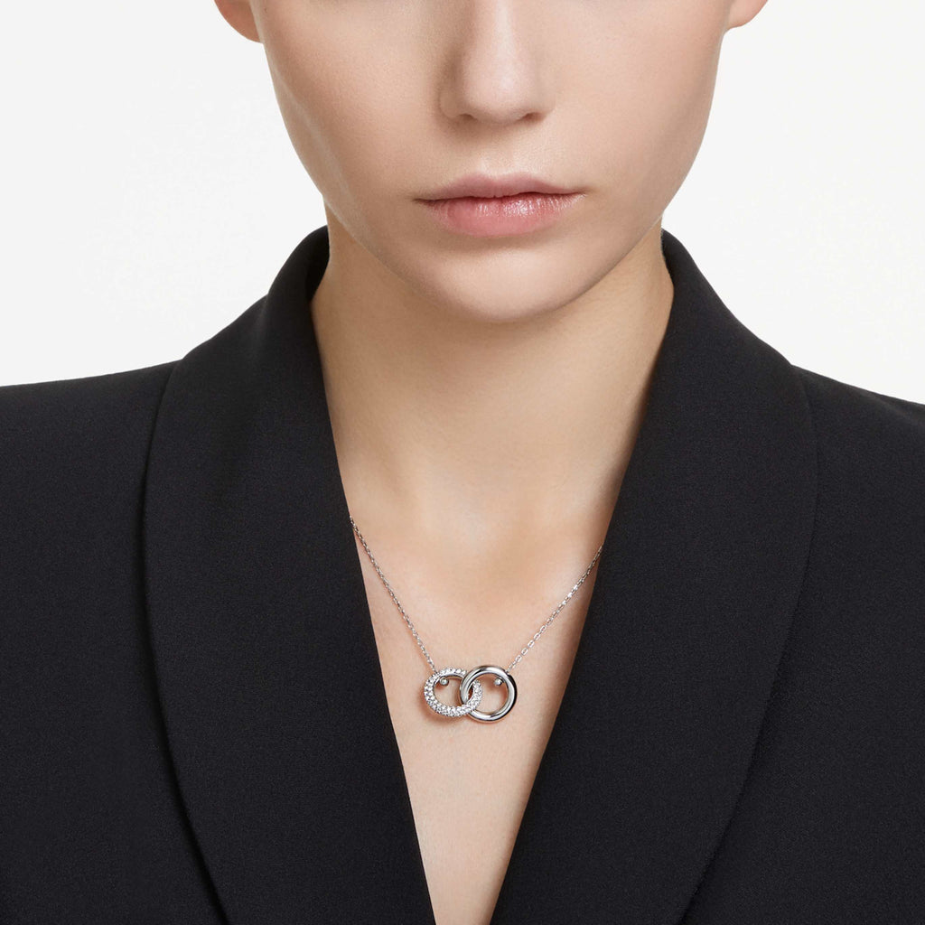 Swarovski Dextera pendant Interlocking loop, White, 18K gold finish