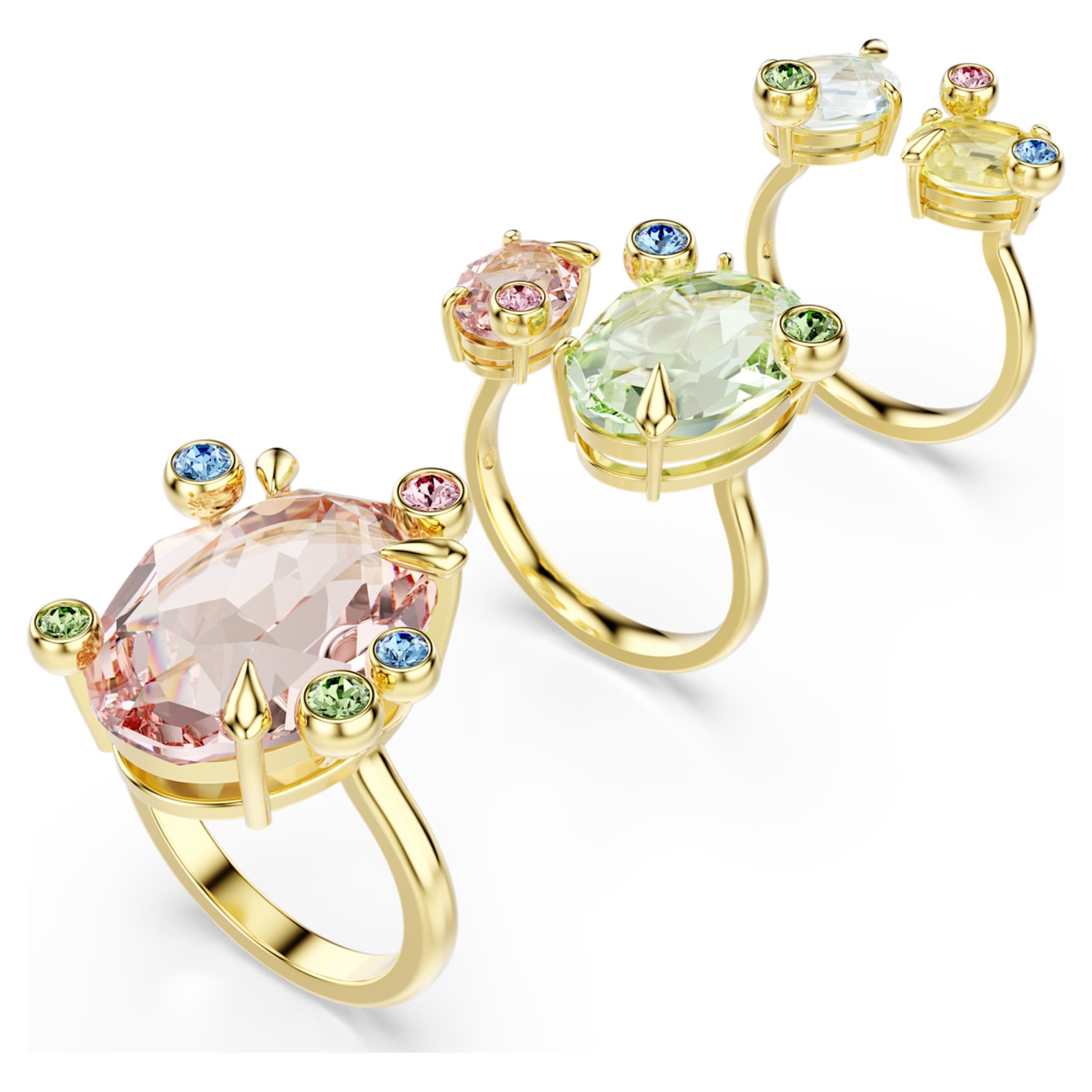Swarovski Gema ring Set (3), Mixed cuts, Multicolored, 18K gold finish