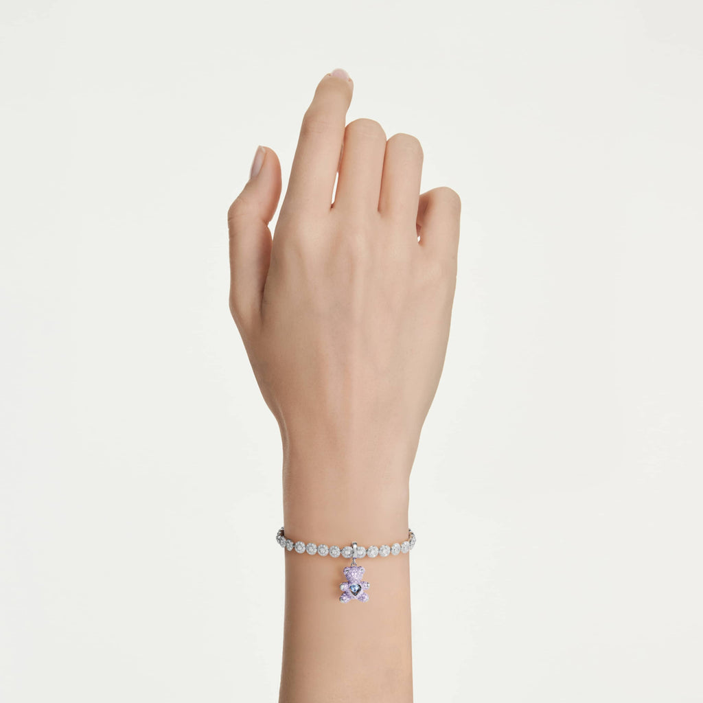 Swarovski Idyllia charm Mixed cuts, Teddy, Purple, Rhodium plated