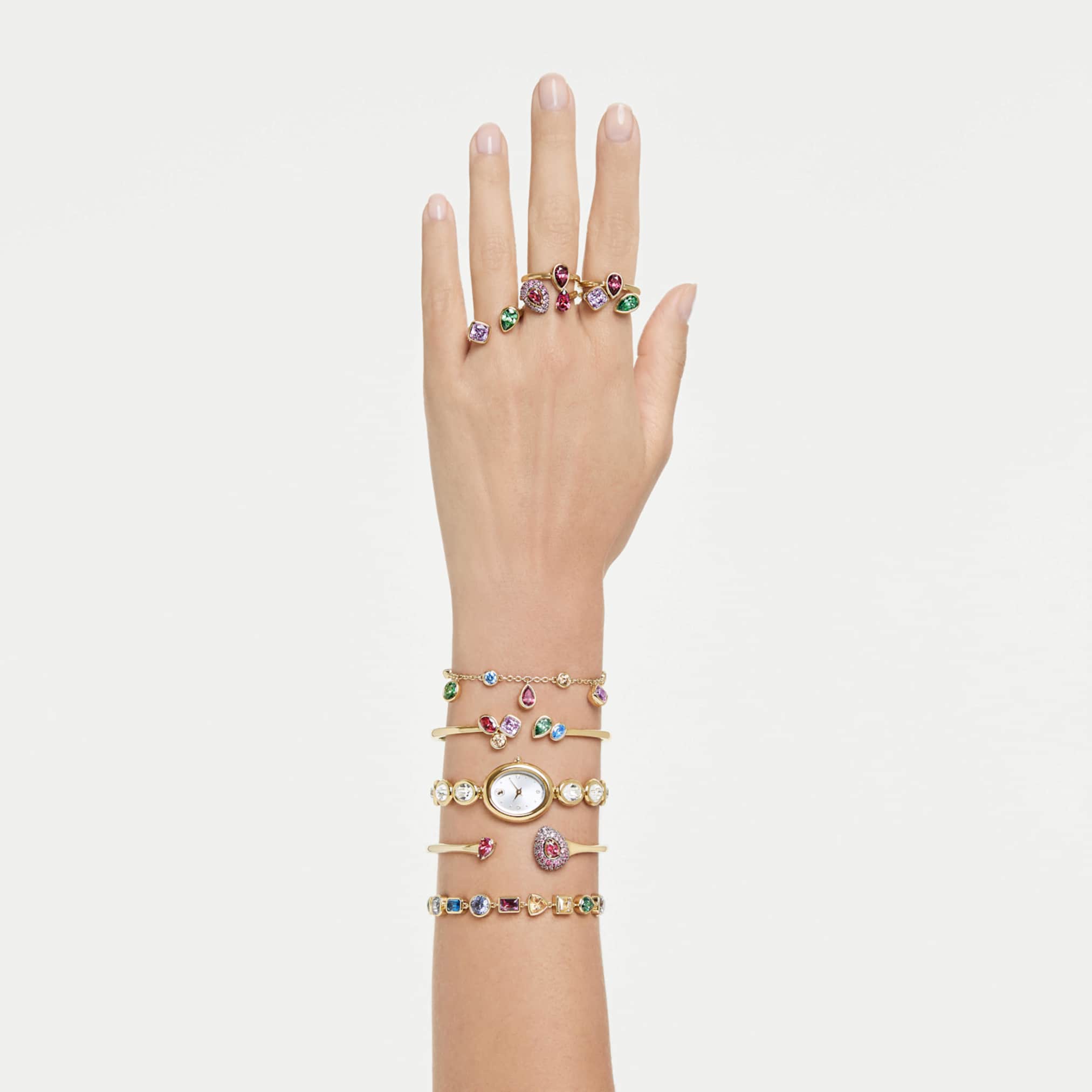 Swarovski Imber cocktail ring Set (2), Mixed cuts, Multicolored, 18K gold finish