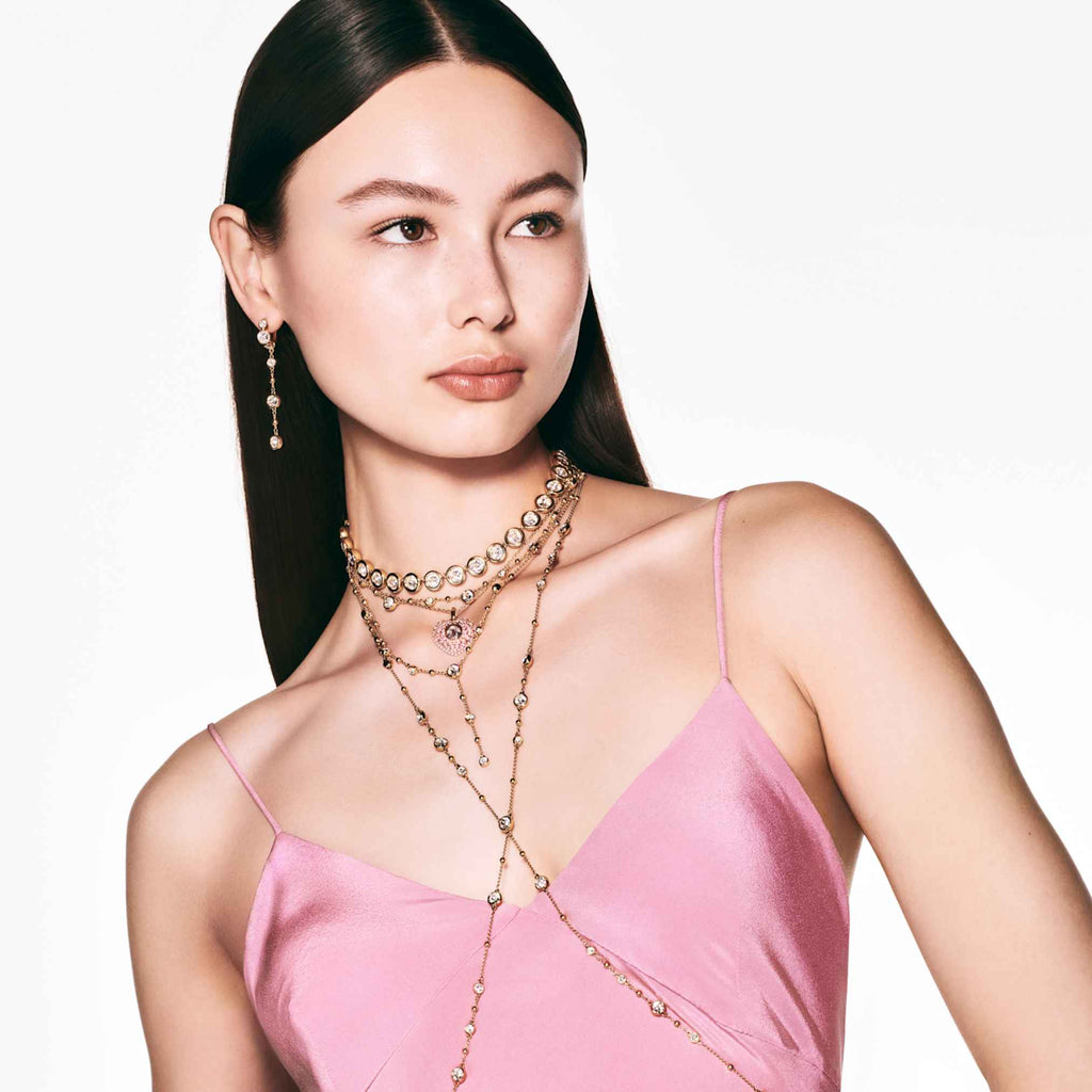 Swarovski Imber y necklace Round cut, White, 18K gold finish