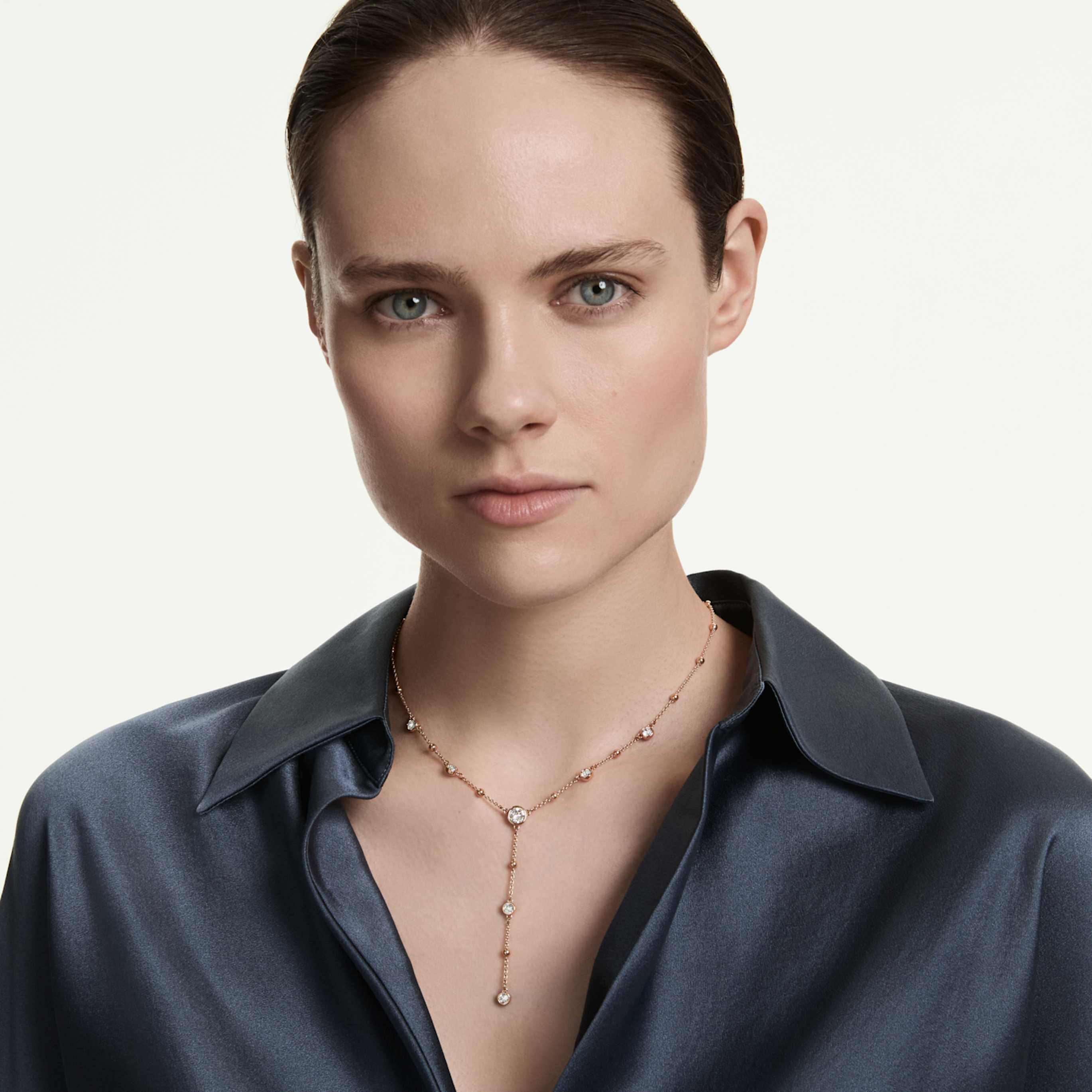 Swarovski Imber y necklace Round cut, White, 18K gold finish