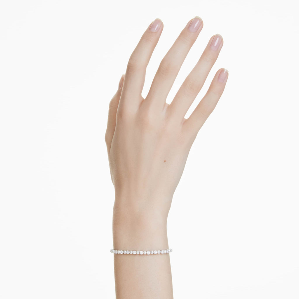 Swarovski Matrix bracelet Crystal pearl, Round cut, White, Rhodium plated