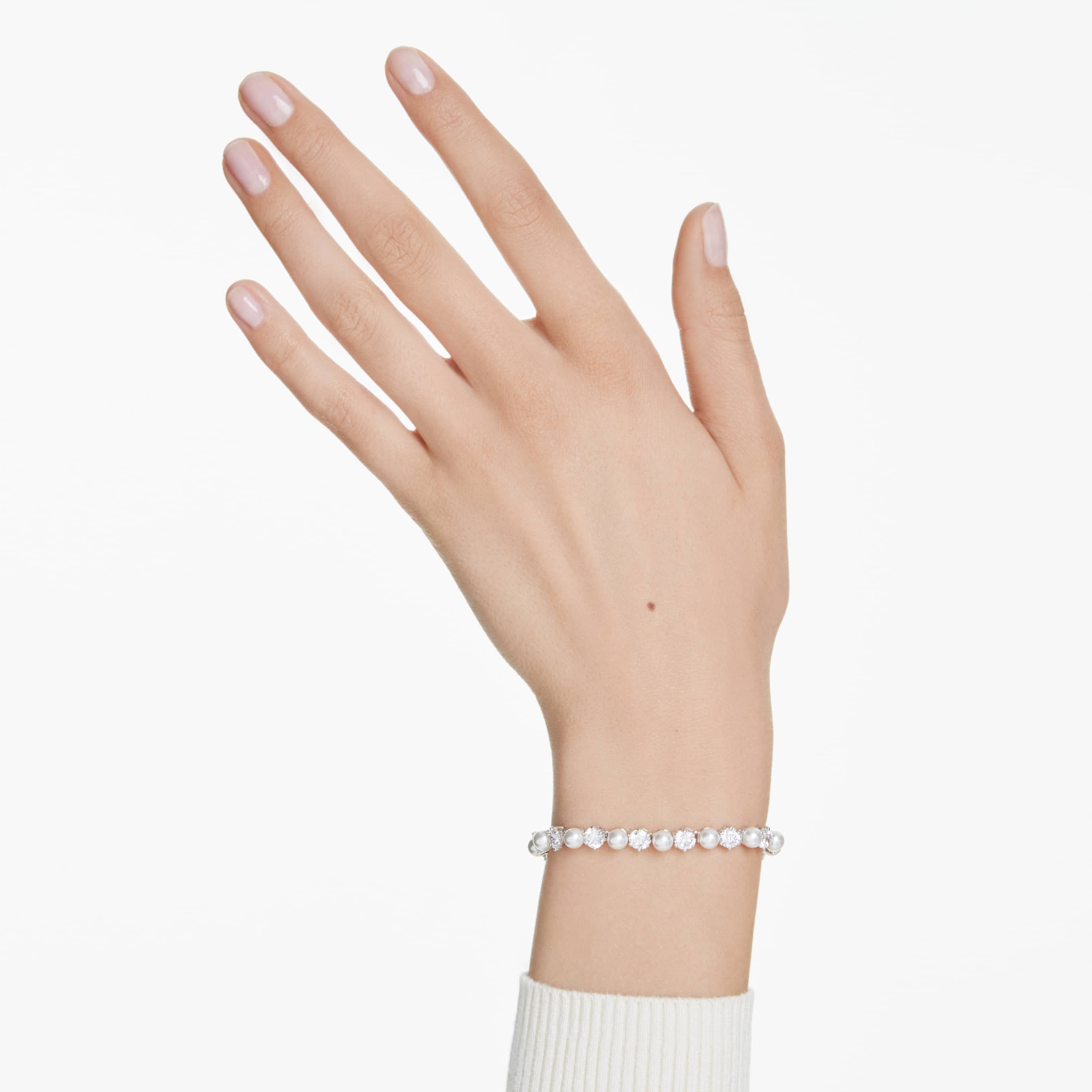 Swarovski Matrix Tennis bracelet Crystal pearl, Round cut, White, 18K gold finish
