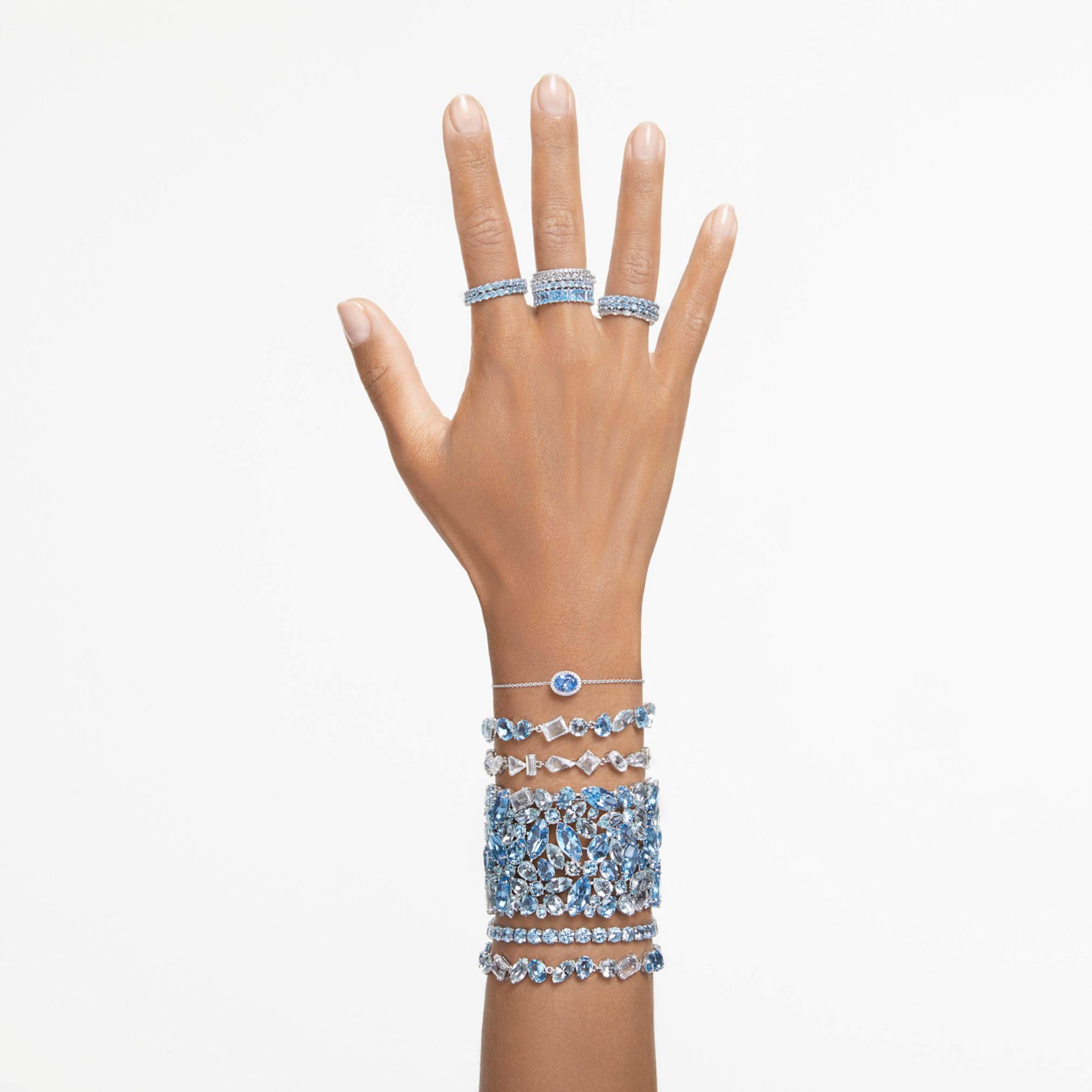 Swarovski Matrix Tennis bracelet Round cut, Blue, Rhodium plated