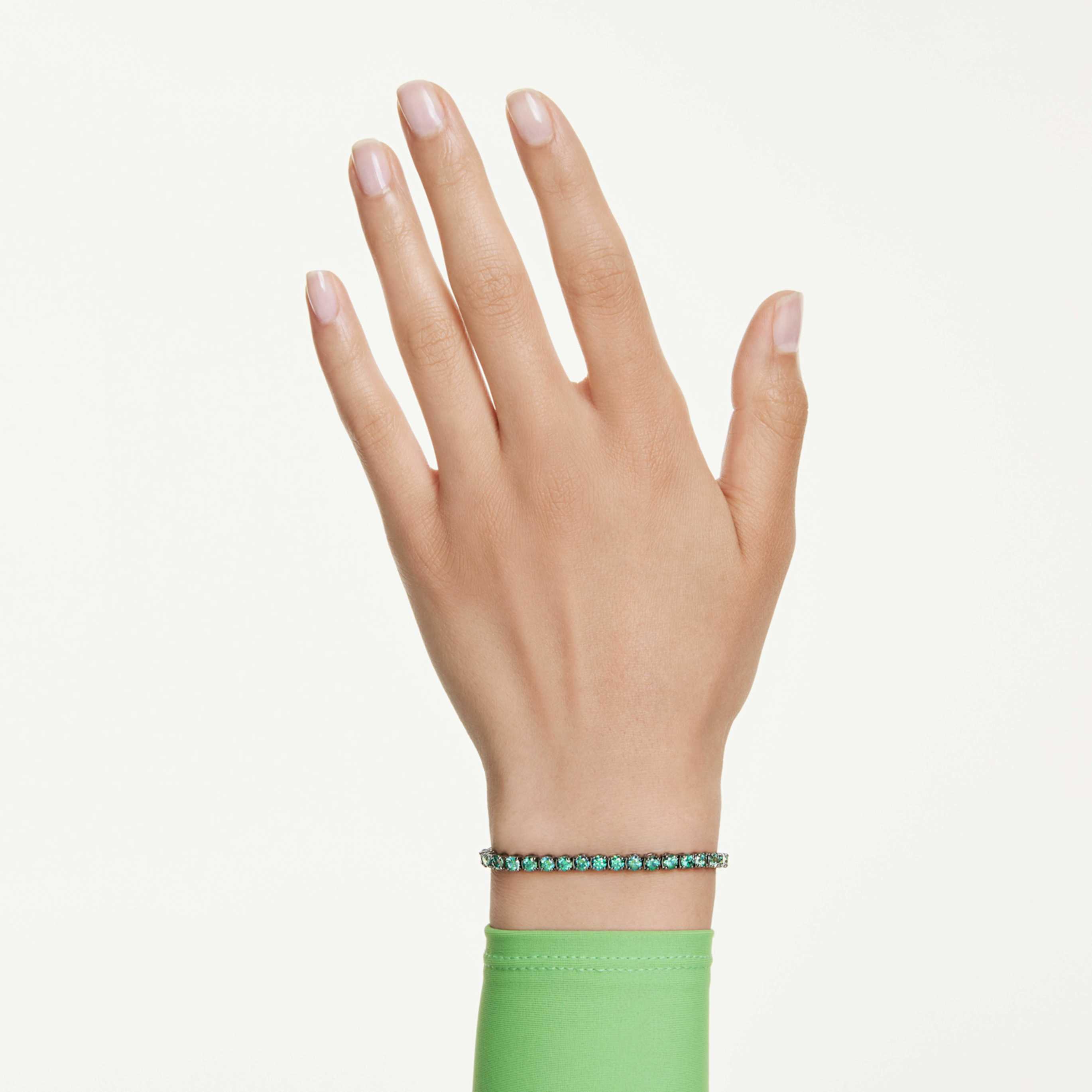 Swarovski Matrix Tennis bracelet Round cut, Green, Ruthenium plated