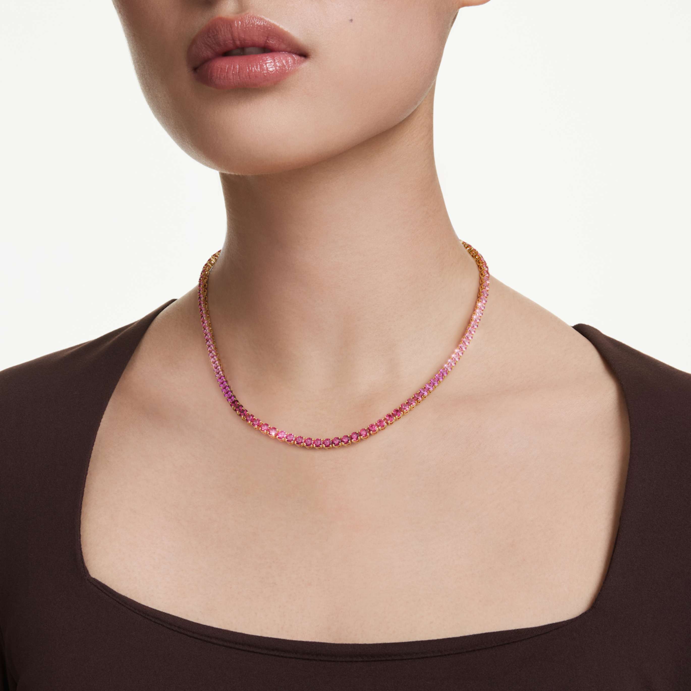 Swarovski Matrix Tennis necklace Round cut, Green, Ruthenium plated