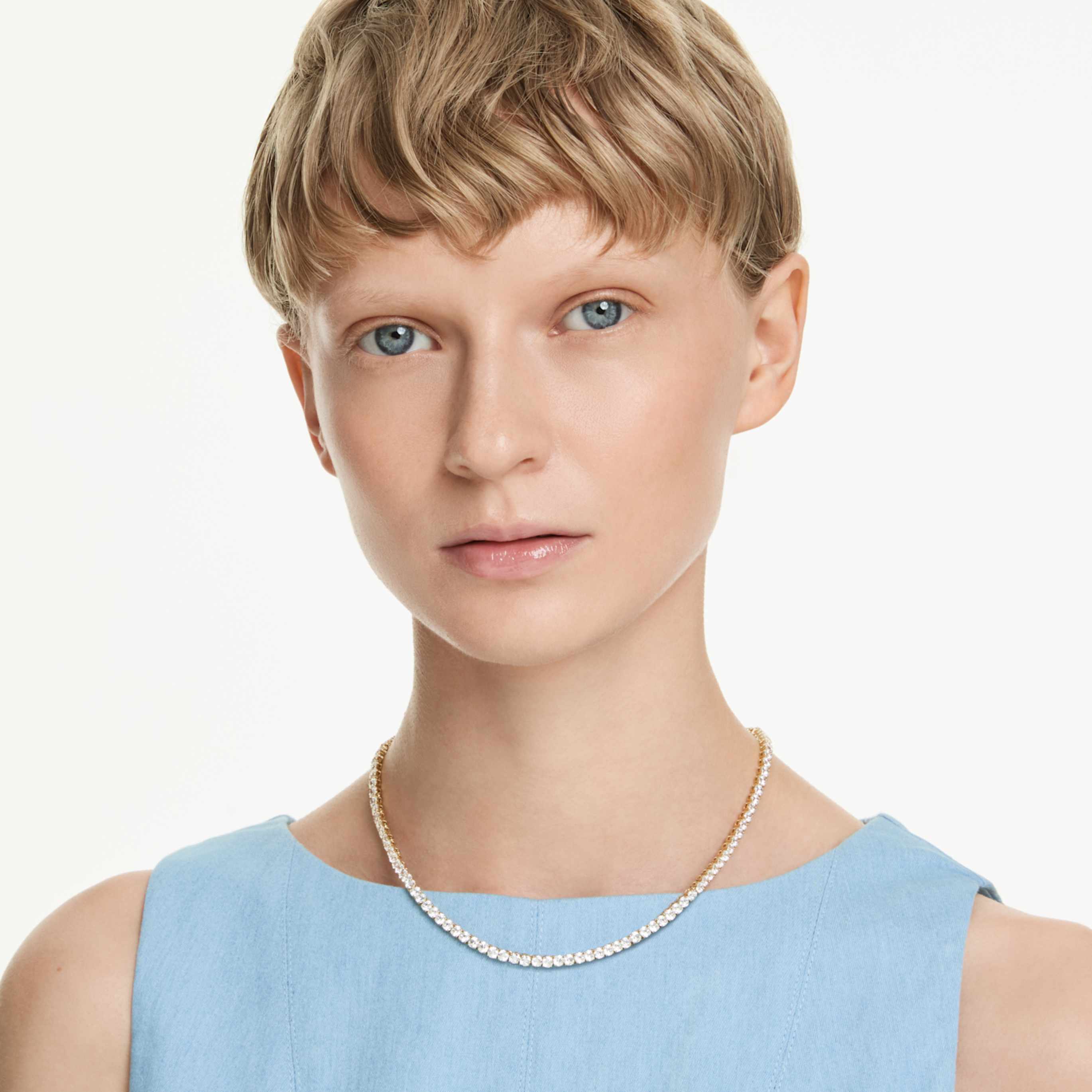 Swarovski Matrix Tennis necklace Round cut, White, 18K rose gold finish