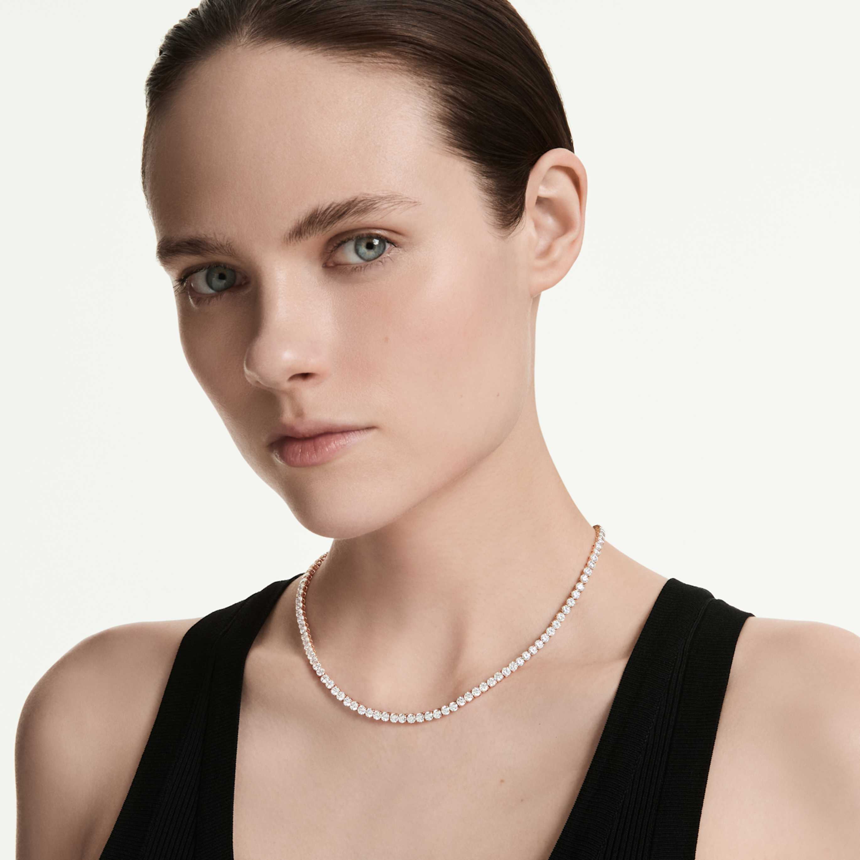 Swarovski Matrix Tennis necklace Round cut, Green, Ruthenium plated