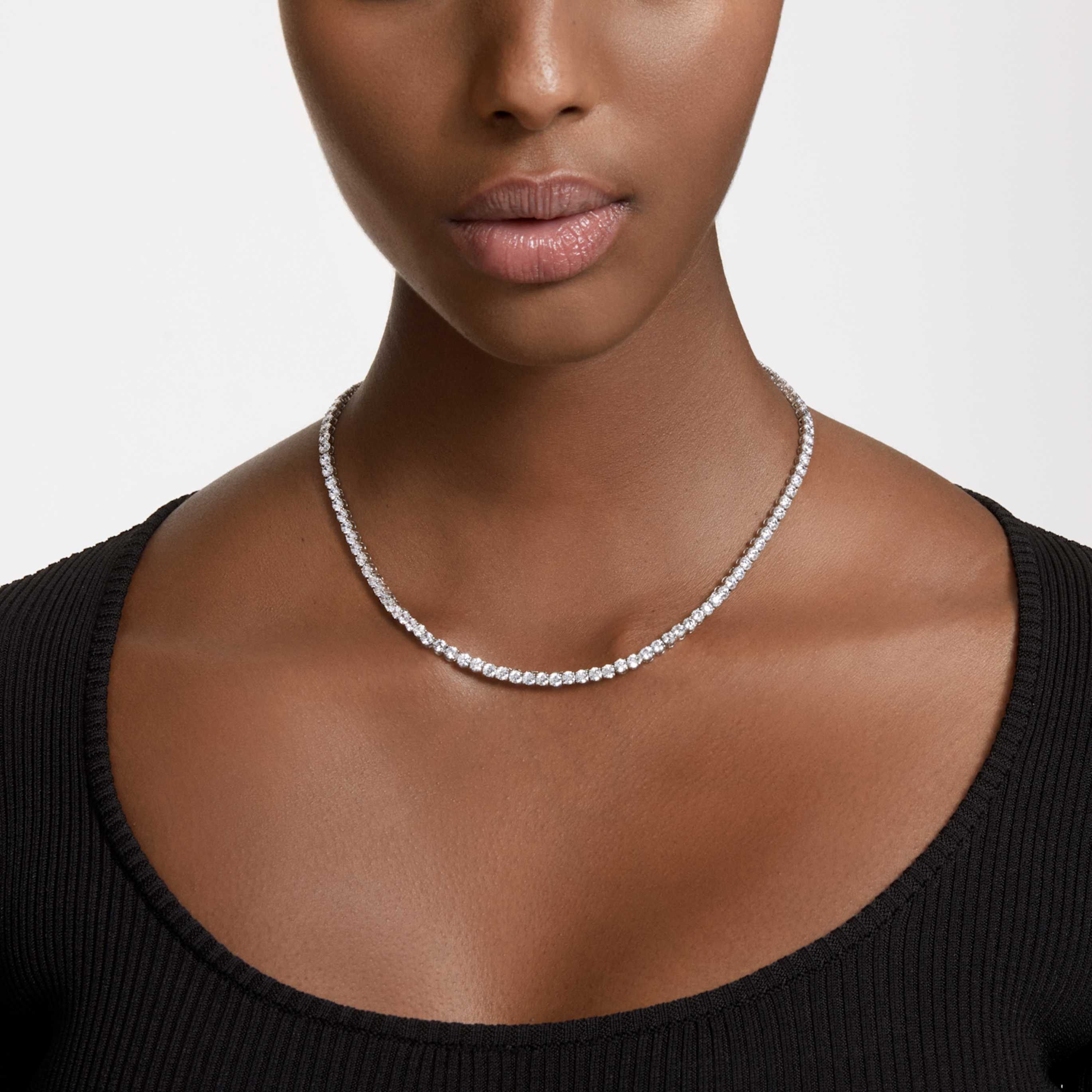 Swarovski Matrix Tennis necklace Round cut, White, 18K gold finish