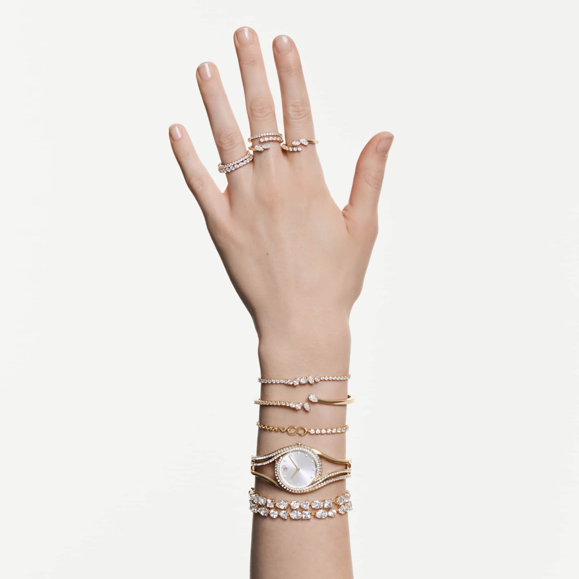Swarovski Mesmera bangle Mixed cuts, White, 18K gold finish