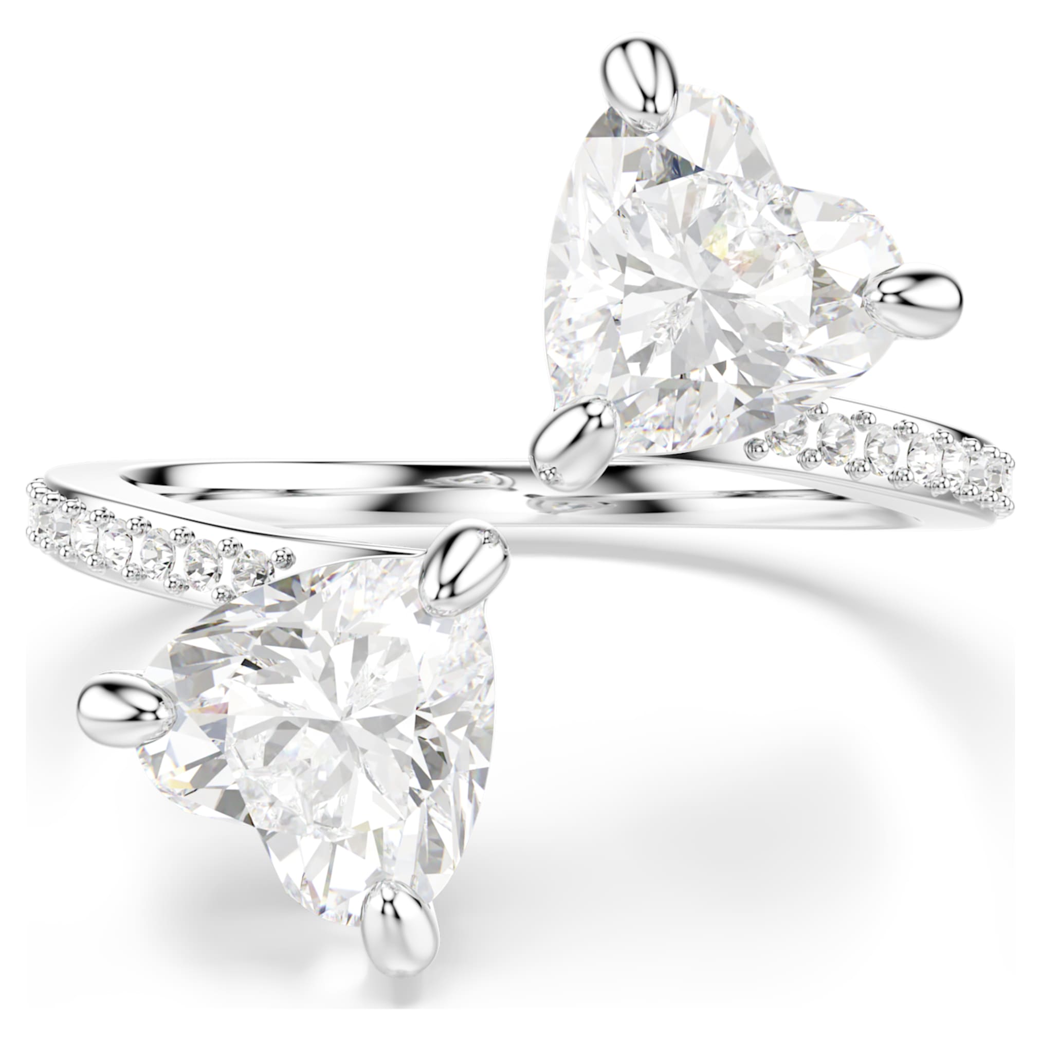 Swarovski Mesmera open ring Heart cut, Pavé, White, Rhodium plated