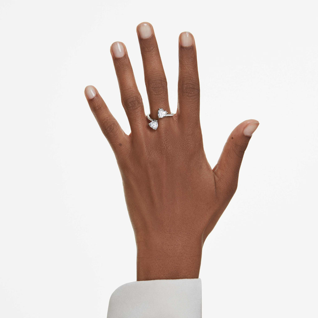 Swarovski Mesmera open ring Heart cut, Pavé, White, 18K gold finish