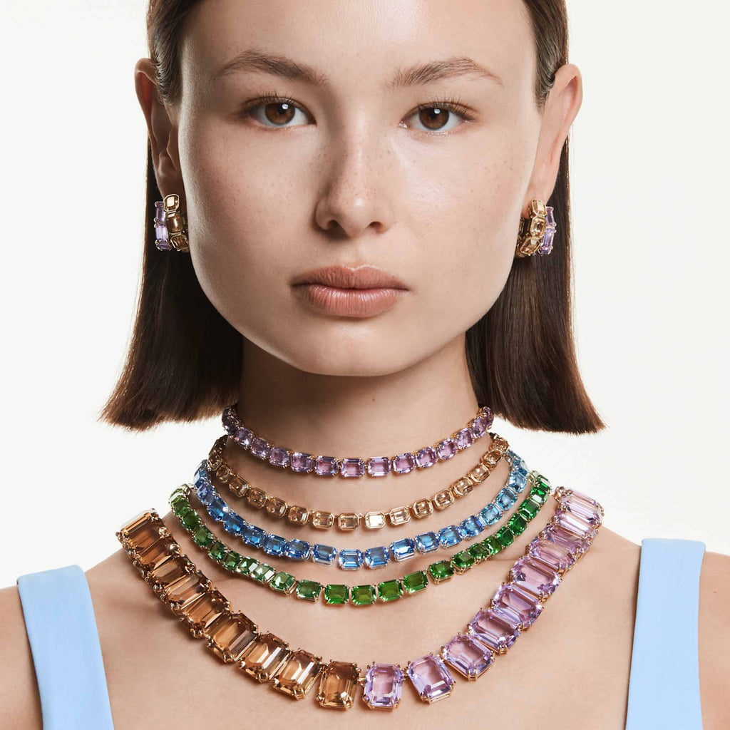 Swarovski Millenia choker Octagon cut, Purple, 18K gold finish