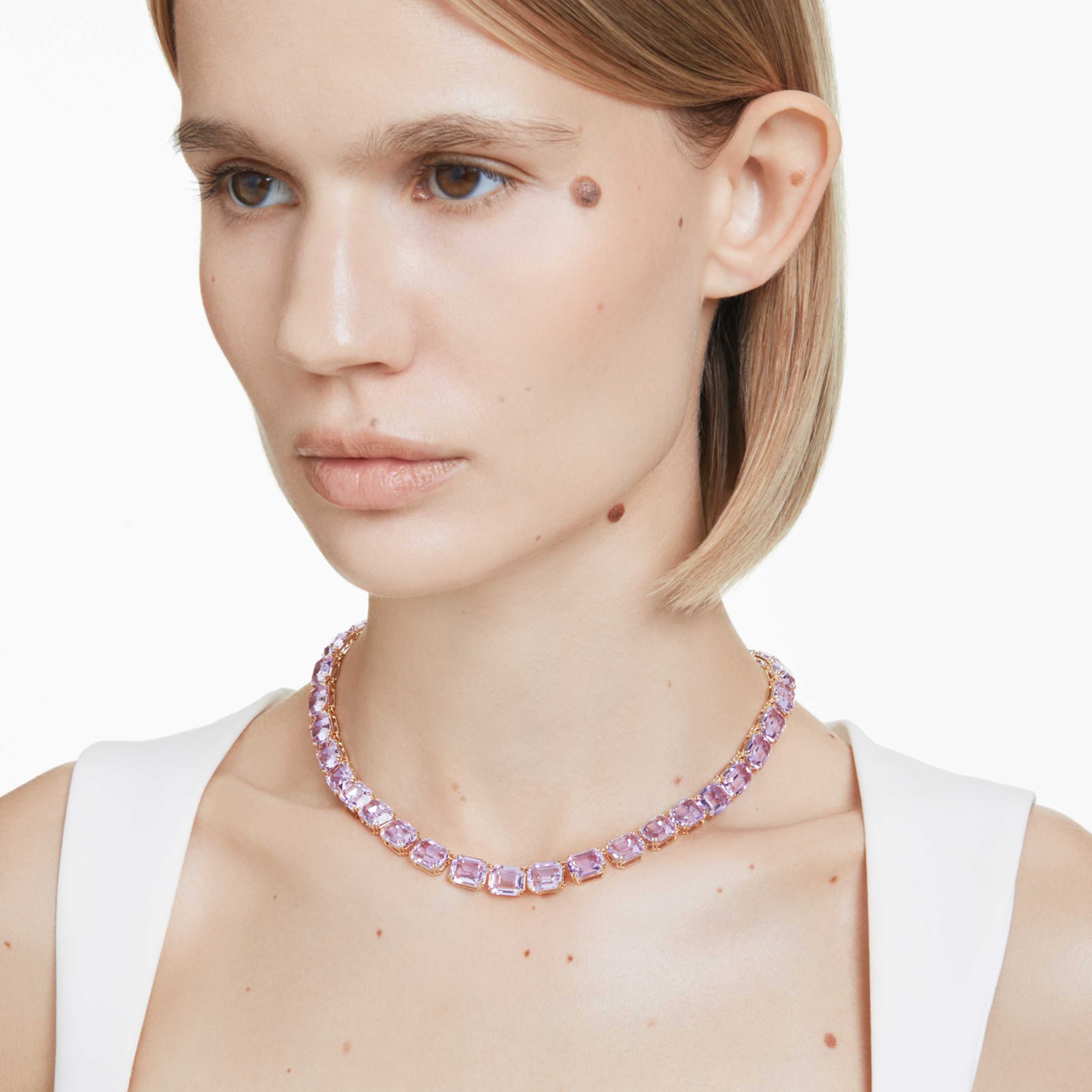 Swarovski Millenia necklace Octagon cut, Color gradient, Green, 18K gold finish