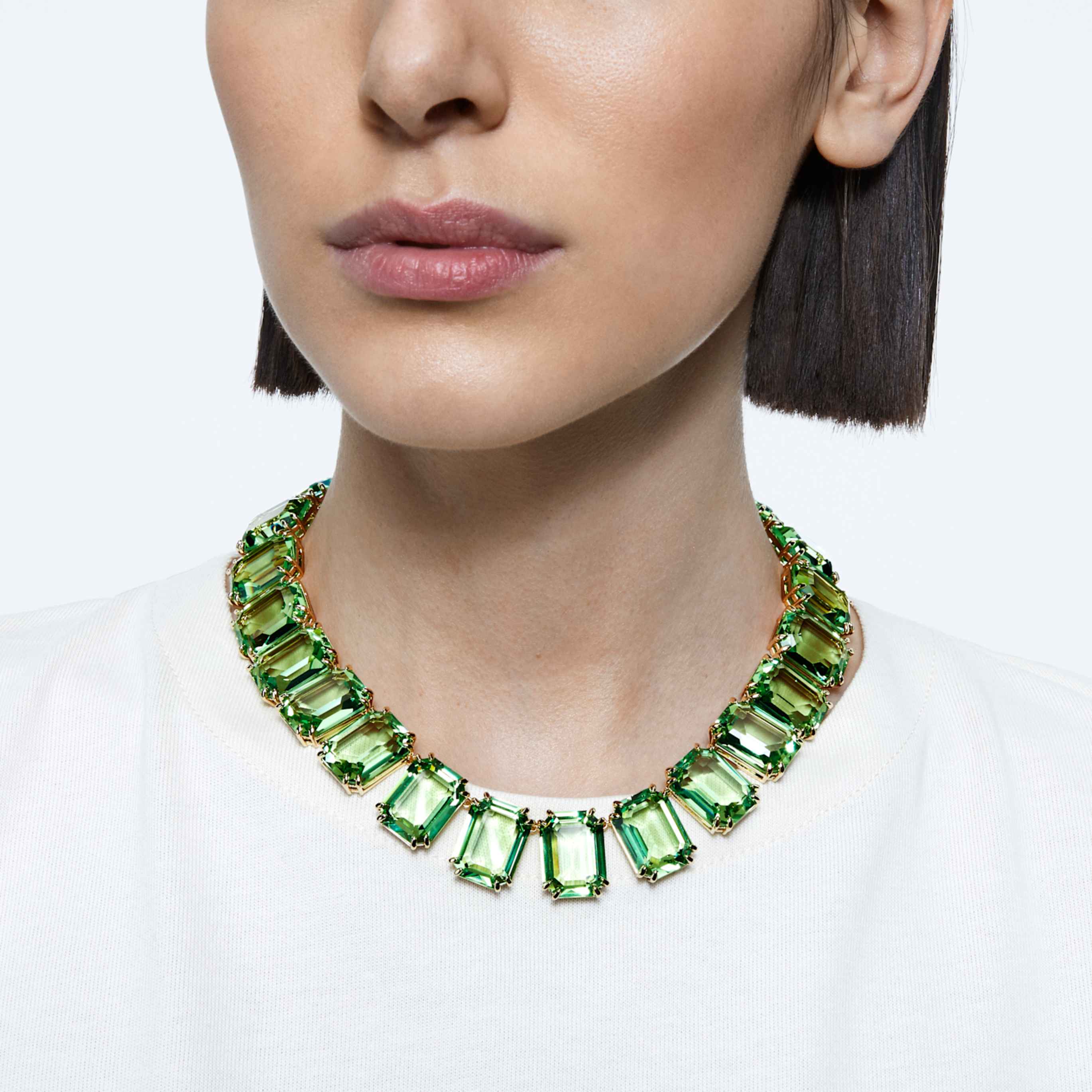 Swarovski Millenia necklace Oversized crystals, Octagon cut, Green, 18K gold finish