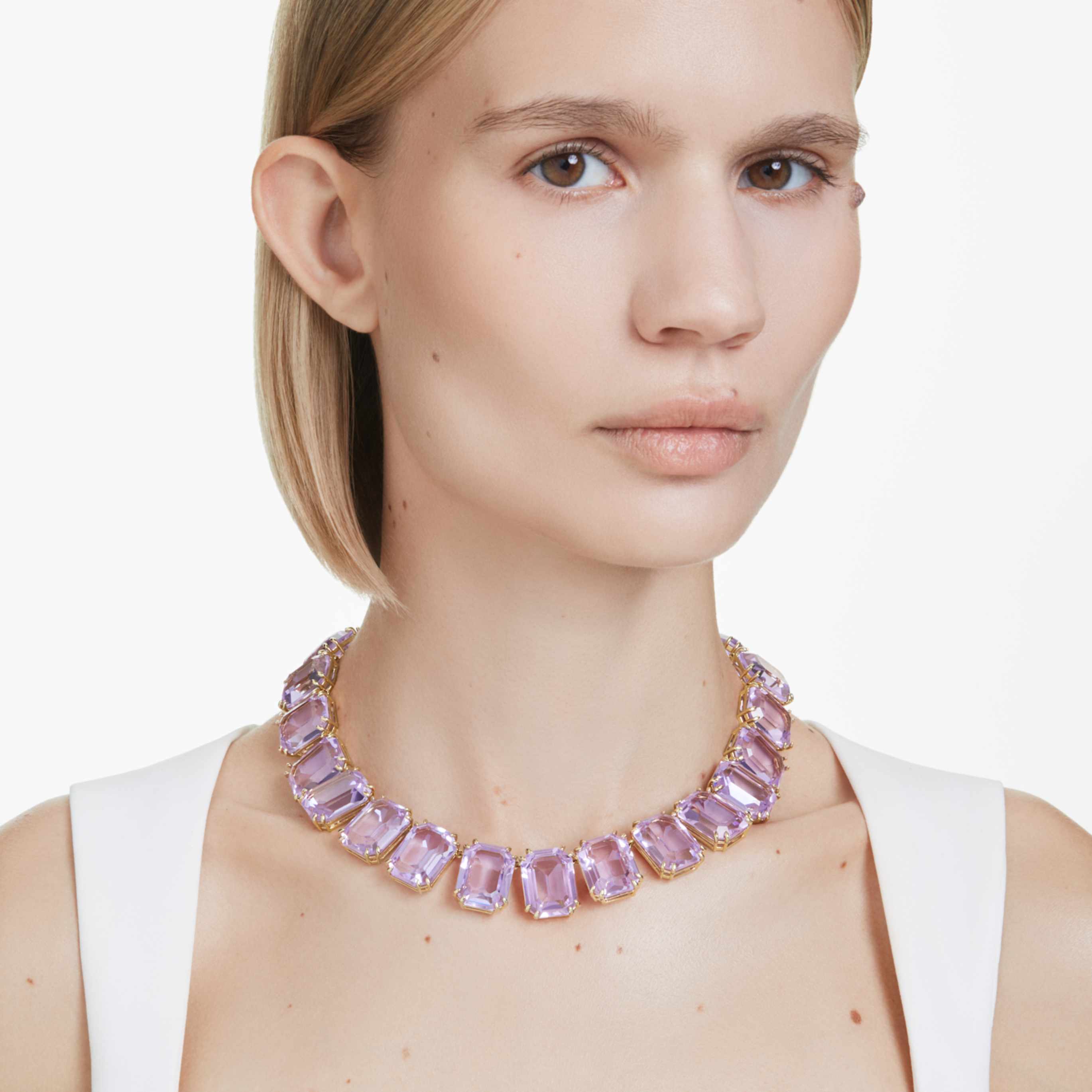 Swarovski Millenia necklace Oversized crystals, Octagon cut, Blue, Rhodium plated