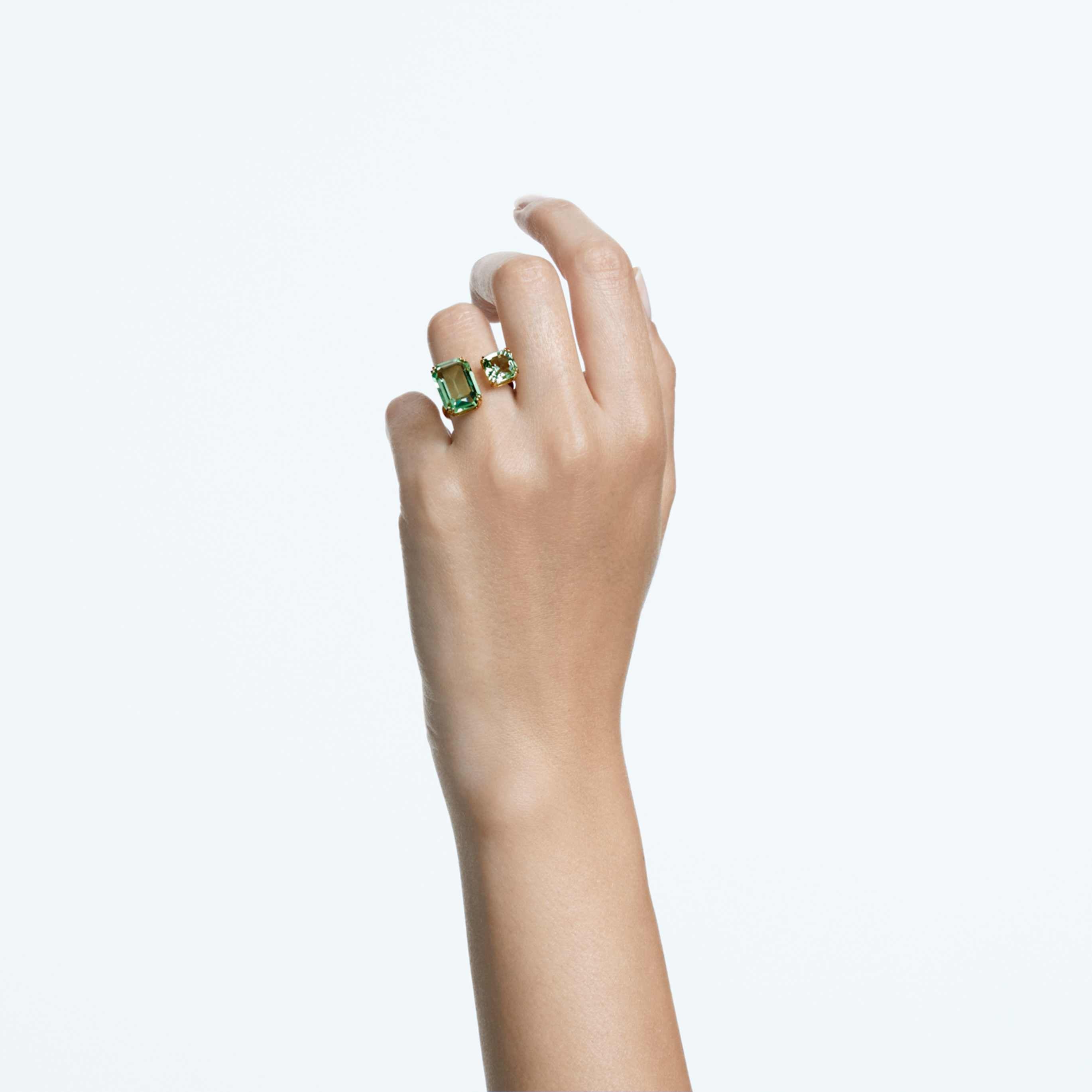 Swarovski Millenia open ring Octagon cut, Green, 18K gold finish