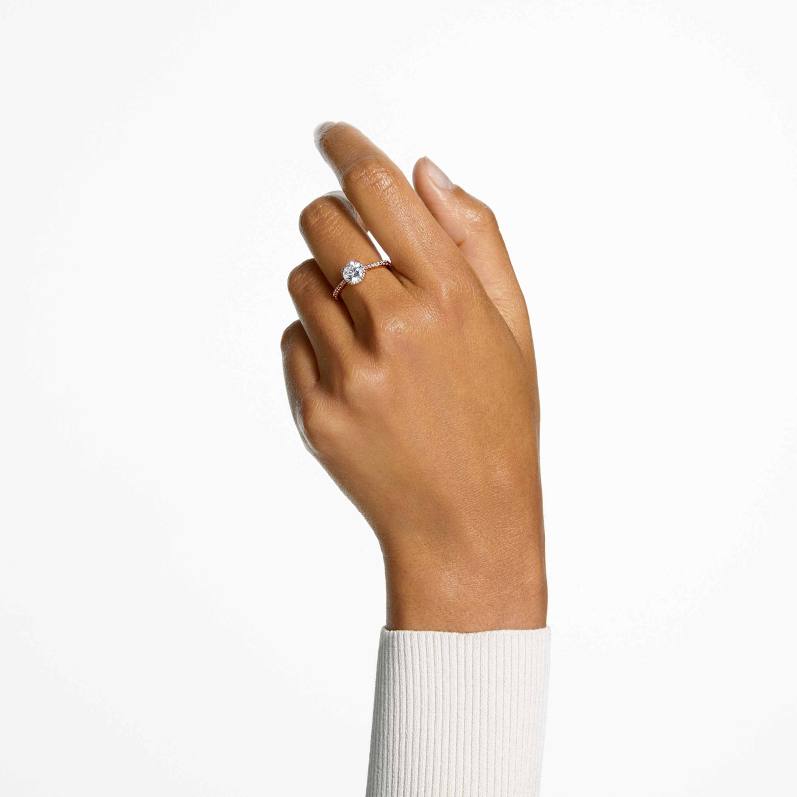Swarovski Stilla cocktail ring Round cut, Pavé, White, 18K rose gold finish