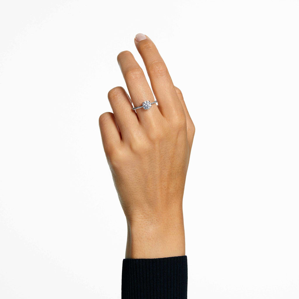 Swarovski Stilla cocktail ring Round cut, Pavé, White, Silver-tone finish