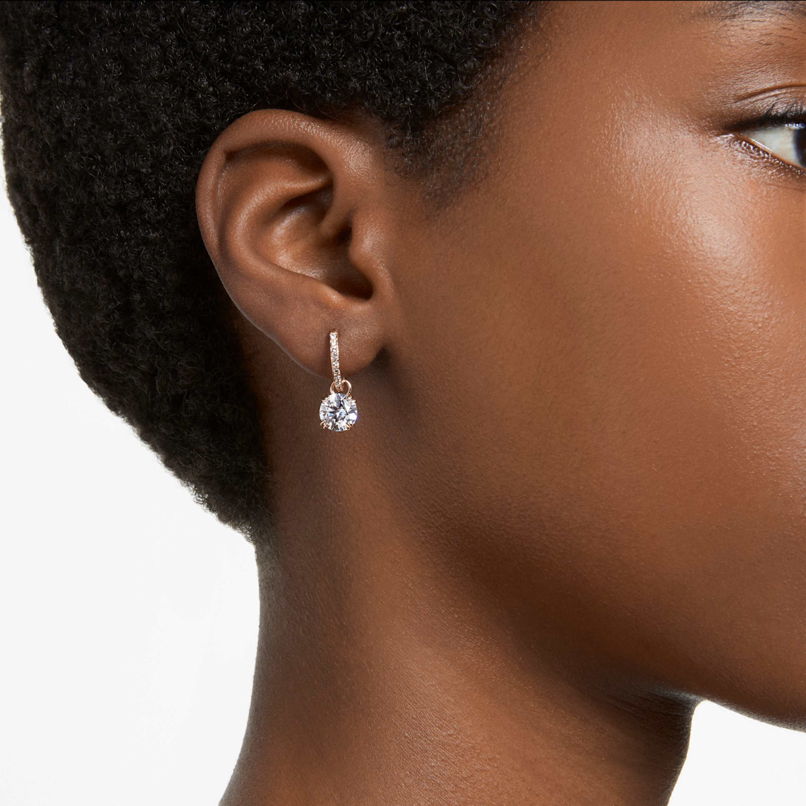 Swarovski Stilla drop earrings Round cut, White, Rhodium plated