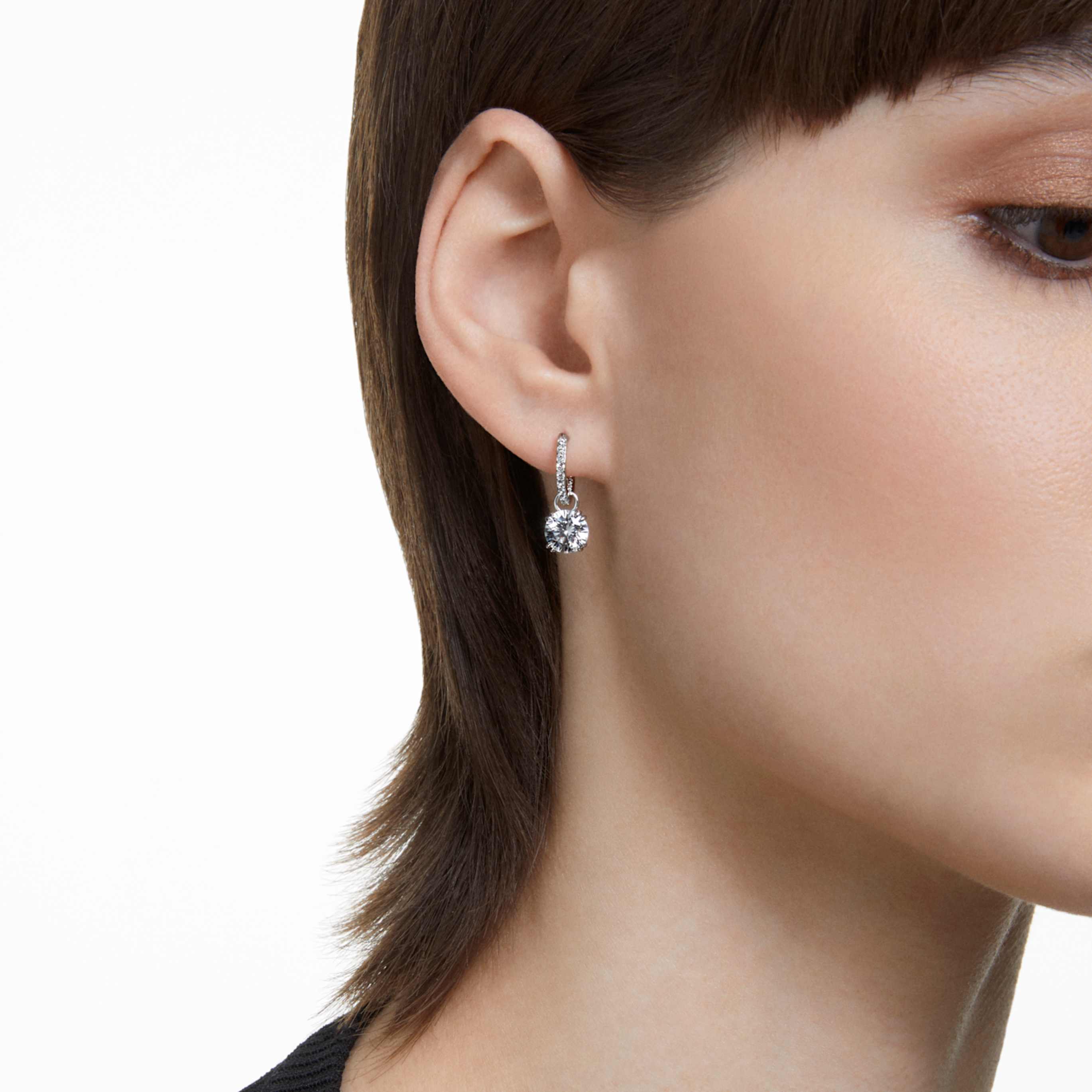 Swarovski Stilla drop earrings Round cut, White, 18K gold finish