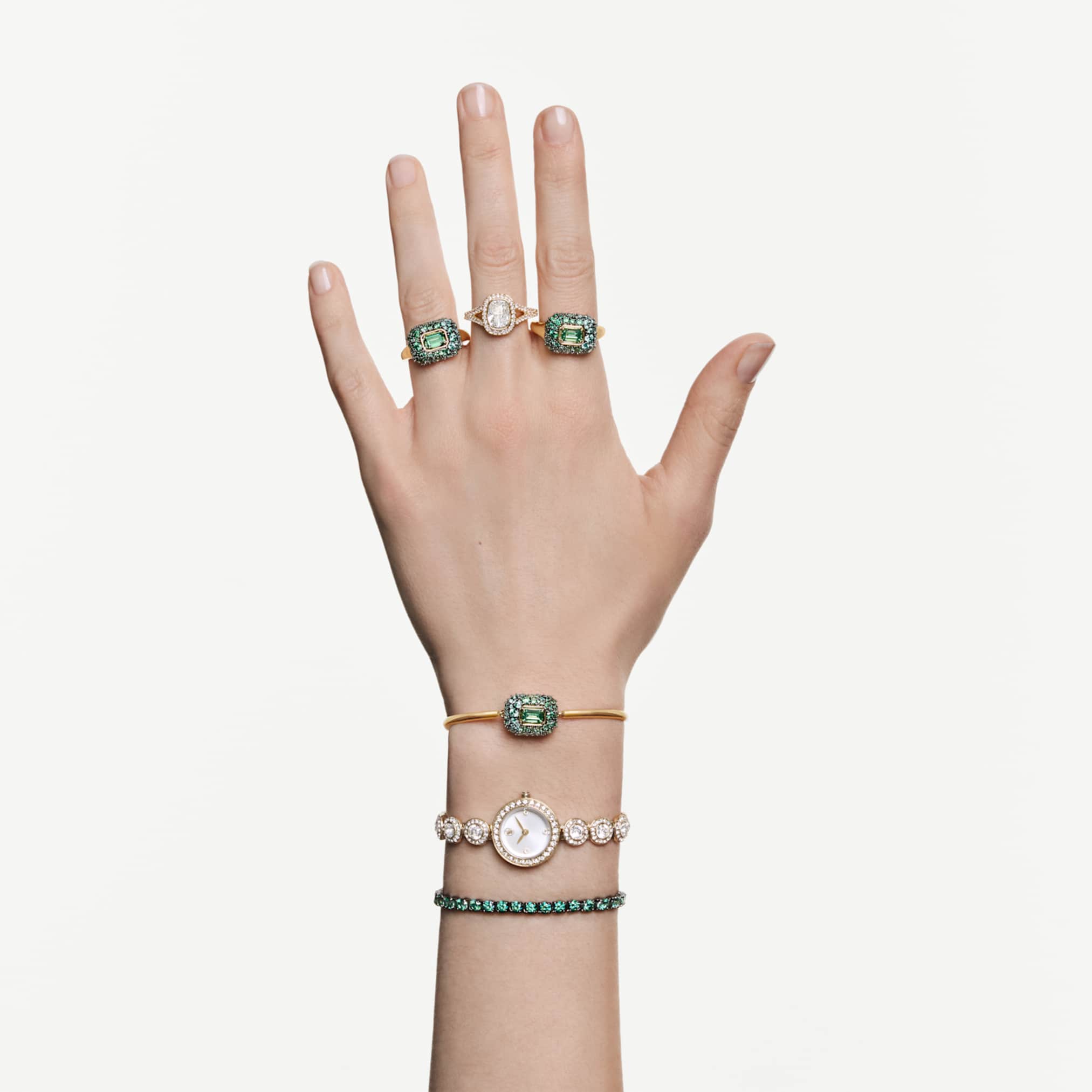 Swarovski Sublima bangle Snow pavé, Gold tone, 18K gold finish