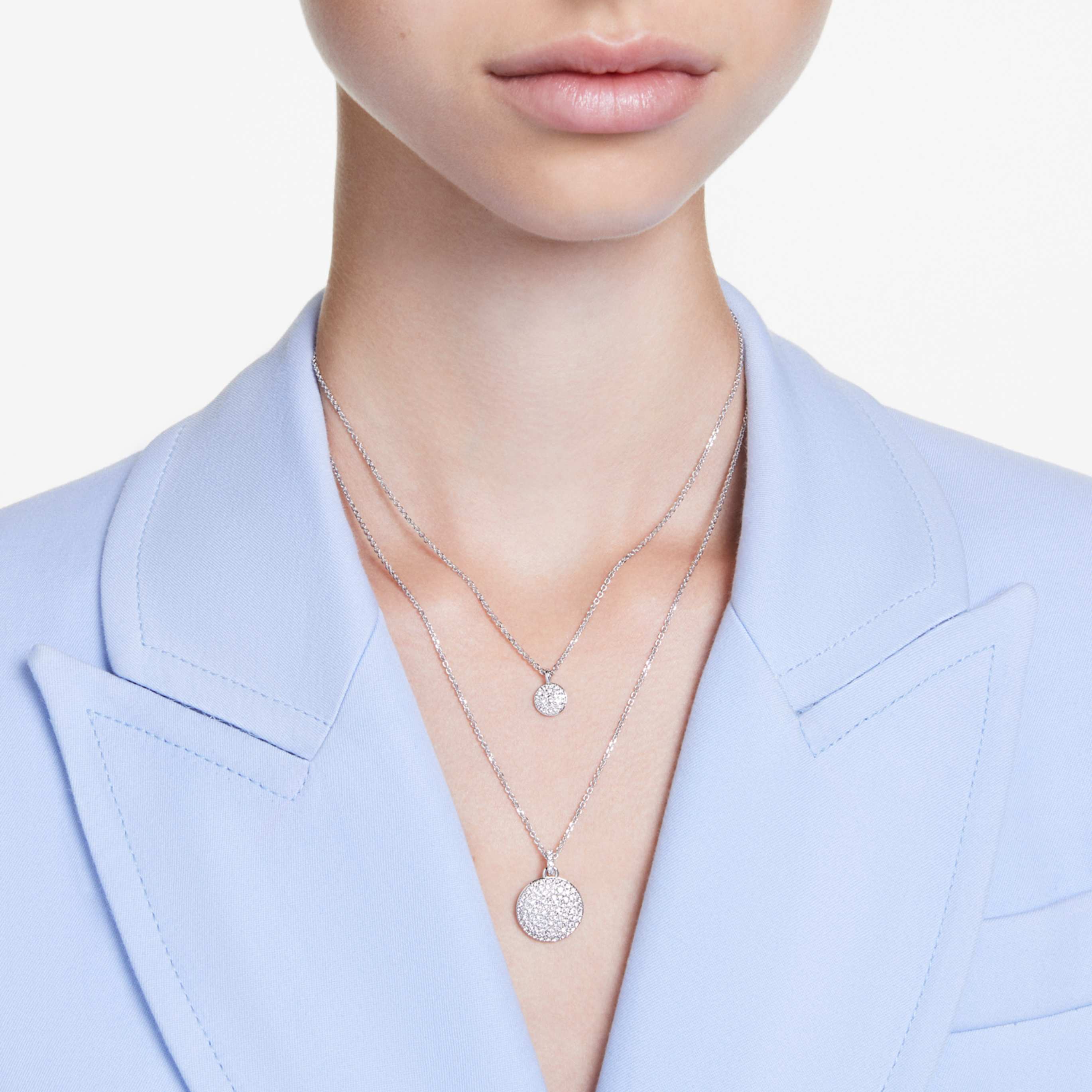 Swarovski Sublima layered pendant White, Rhodium plated