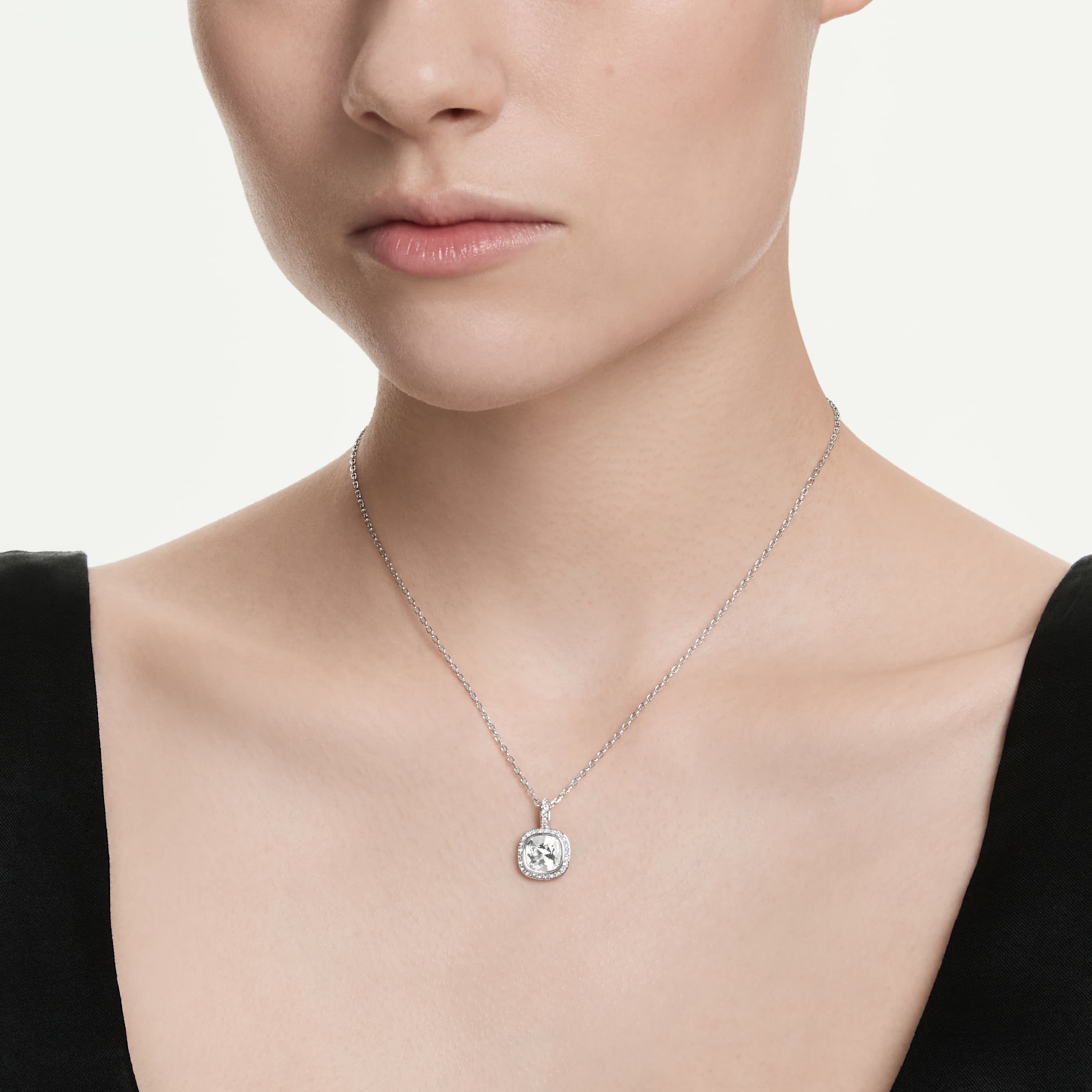 Swarovski Una Angelic pendant Cushion cut, White, Rhodium plated