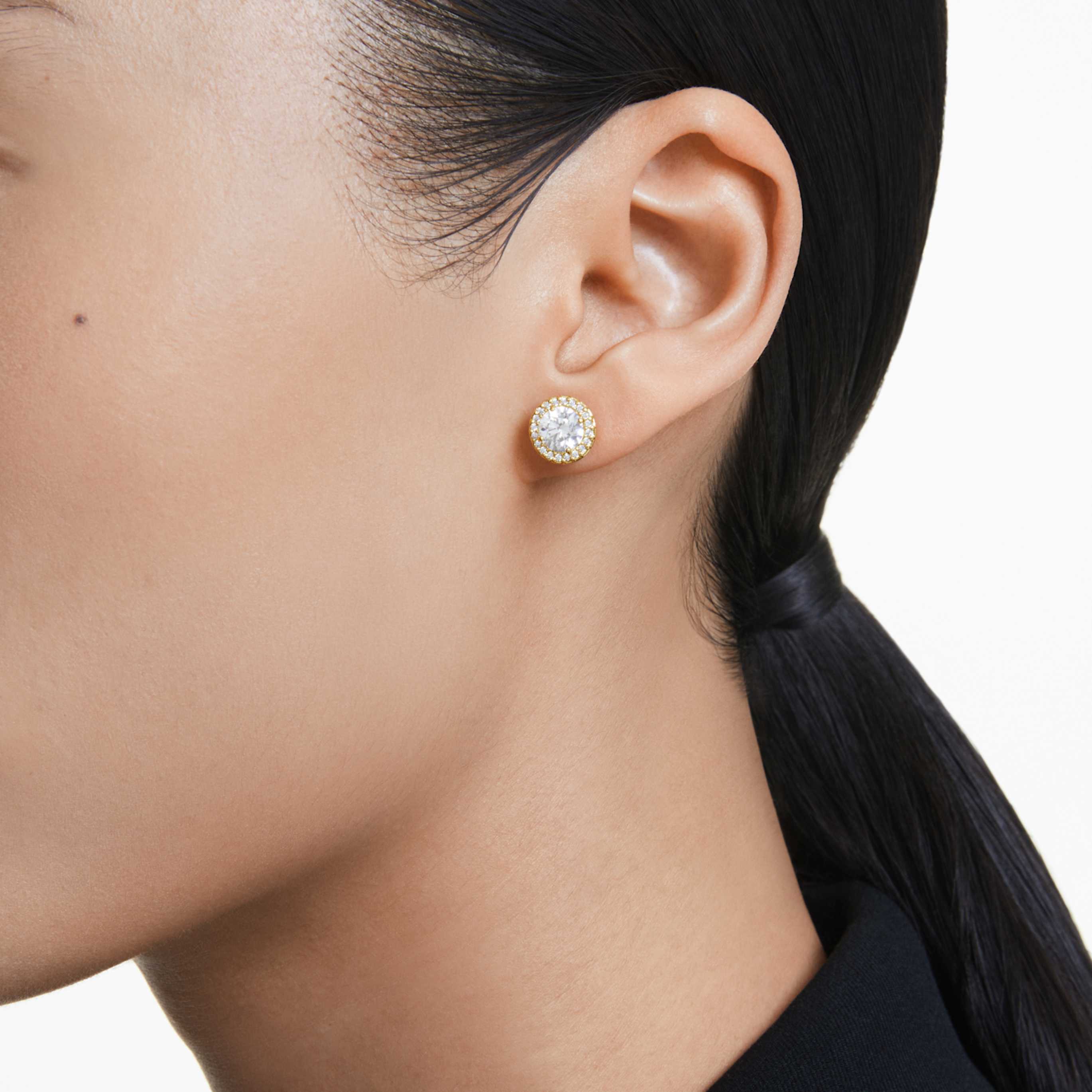 Swarovski Una Angelic stud earrings Round cut, Pavé, White, 18K rose gold finish