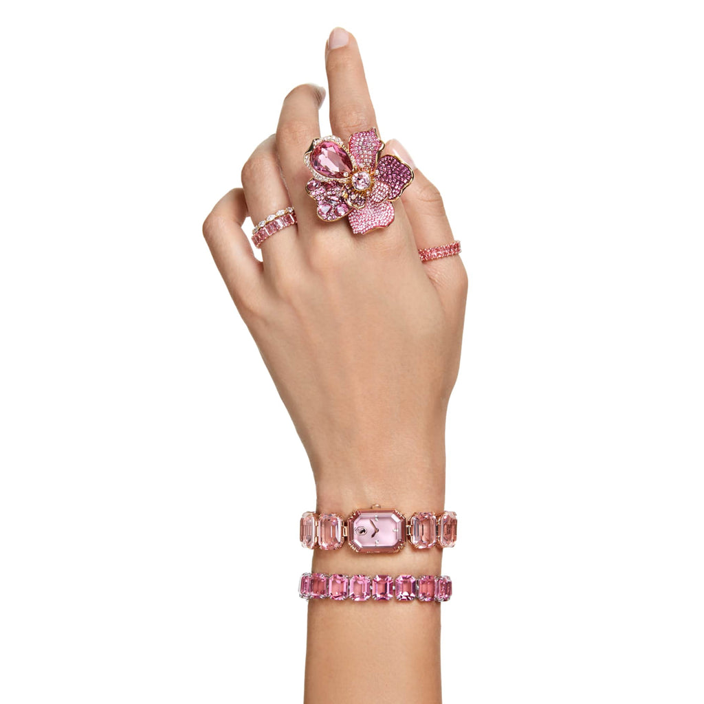 Swarovski Watch Octagon cut bracelet, Pink, Rose gold-tone finish